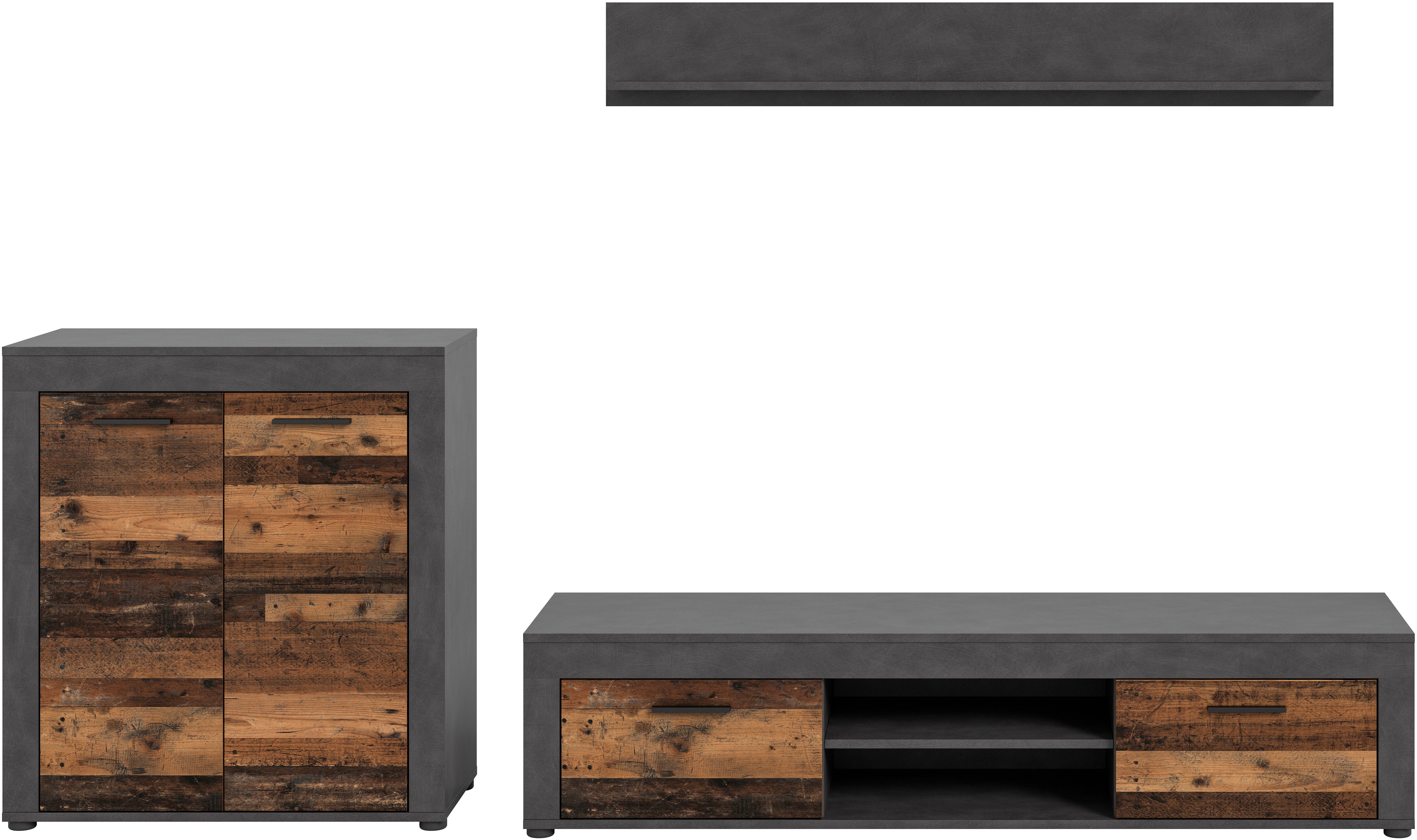 INOSIGN Wandmeubel Aosta, Breedte 255cm, bestaand uit Highboard, Lowboard, Wandplank Woonwand, combinatie, opbouwwand, meubelset, kastwand, meubelcombi (3-delig)