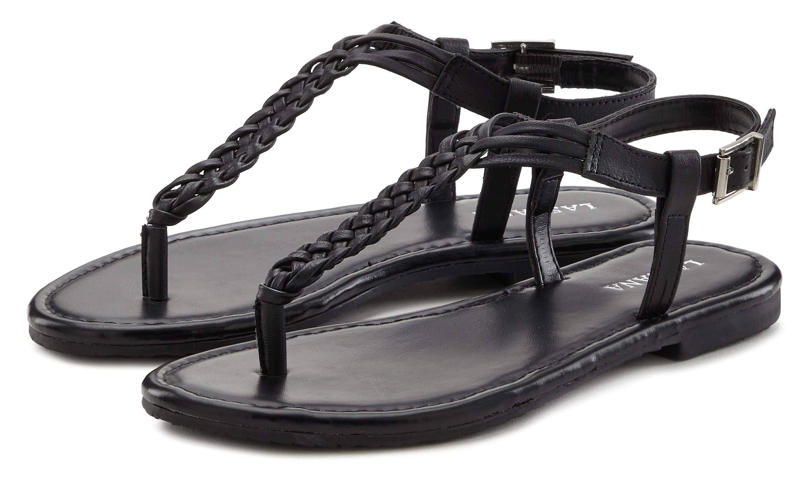 Lascana Teenslippers Sandalet, Zomerschoen Sandaal van leer met vlecht-look dames teenslippers maat 38 zwart