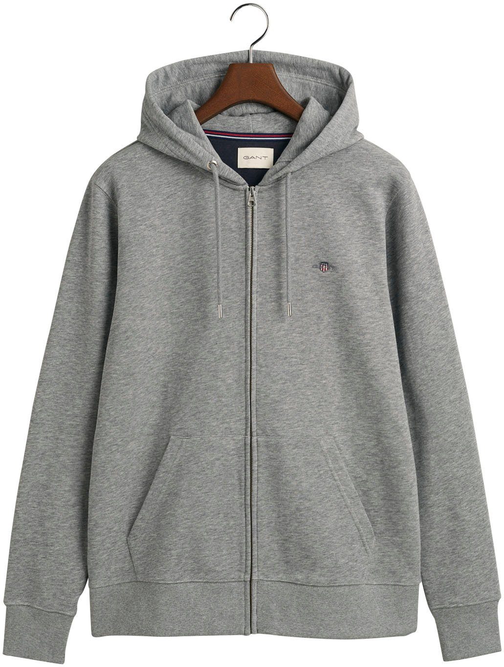 Gant Capuchonsweatvest REG SHIELD FULL ZIP HOODIE met logoborduursel op borsthoogte