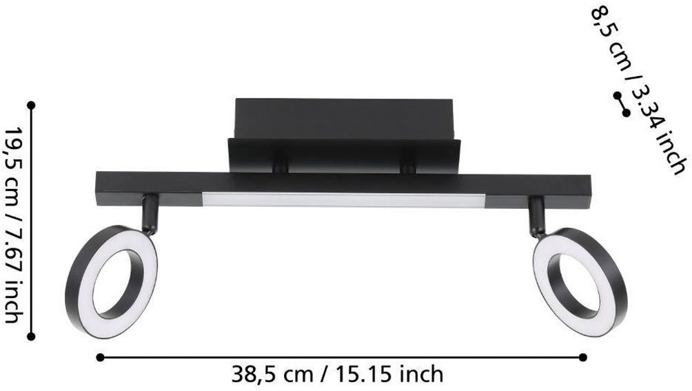 EGLO Ledplafondspots CARDILLIO Plafondspot in zwart van alu, staal - 3,2W en 3,3W - warmwit (1 stuk)