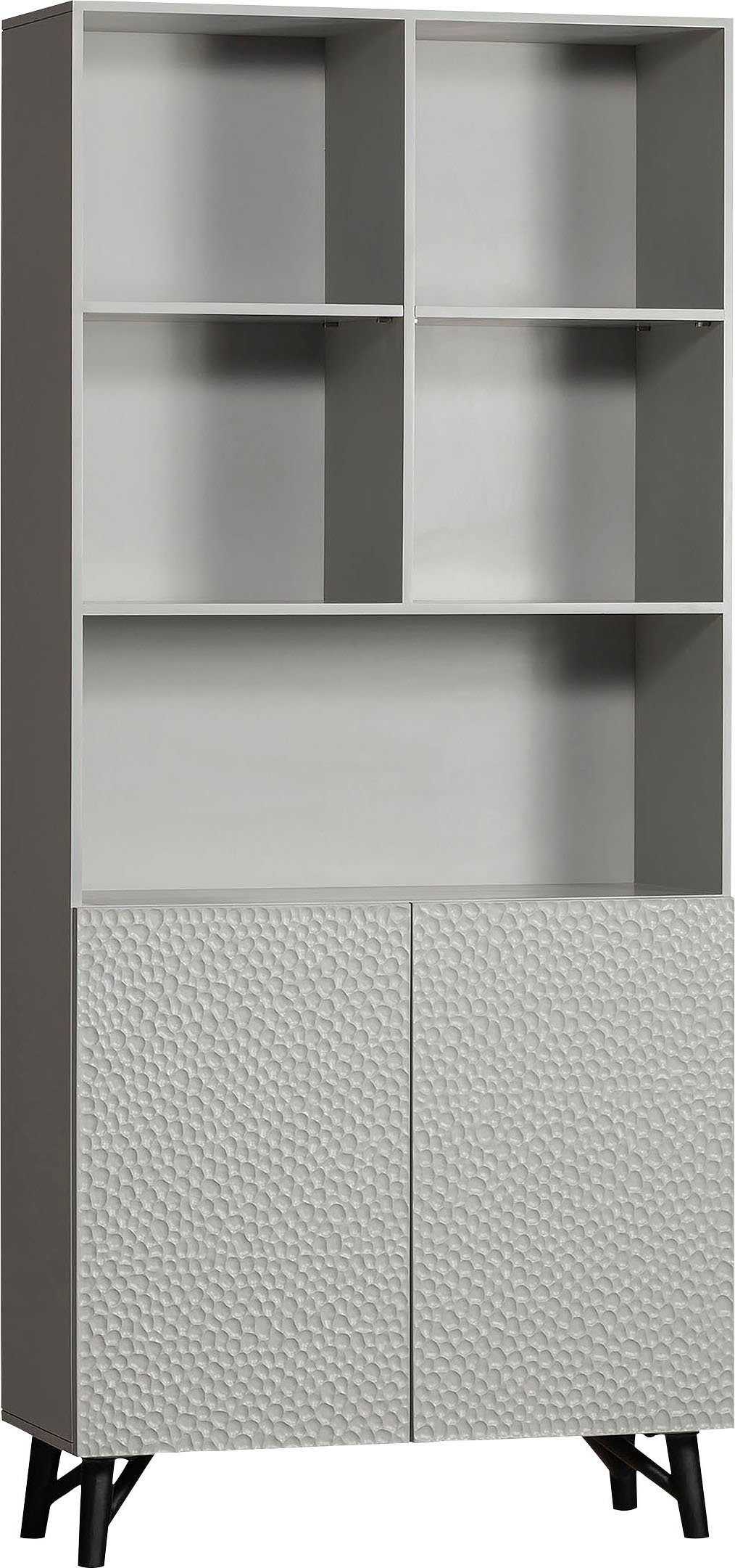 WOOOD Rek Carve Staande plank met 2 deuren met open vakken, 2 deuren, h 200 cm x b 90 cm
