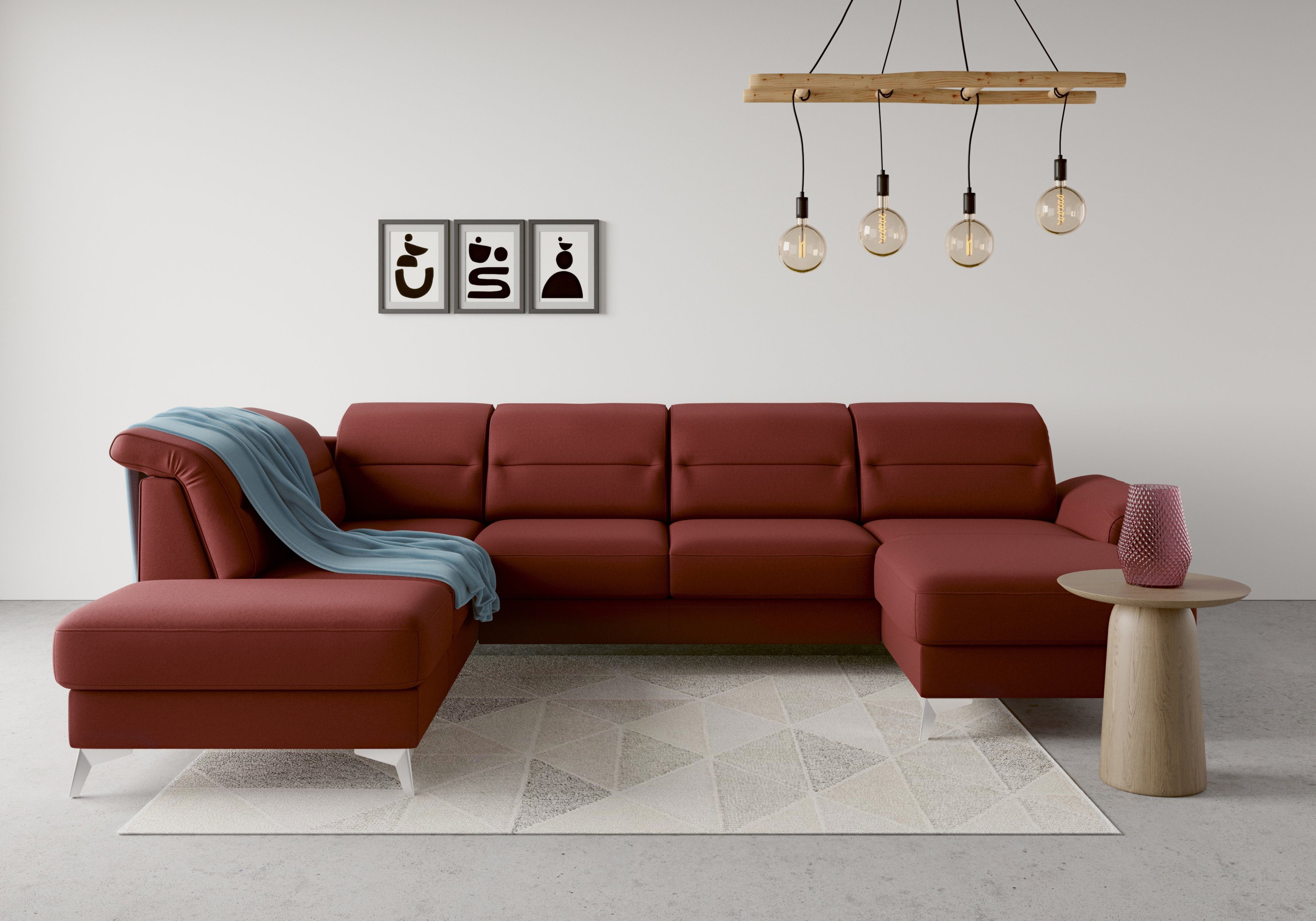 sit&more Zithoek Sinatra U-vorm optioneel met verstelbare hoofdsteun en armleuning etc. rood, zithoeken, 326 cm