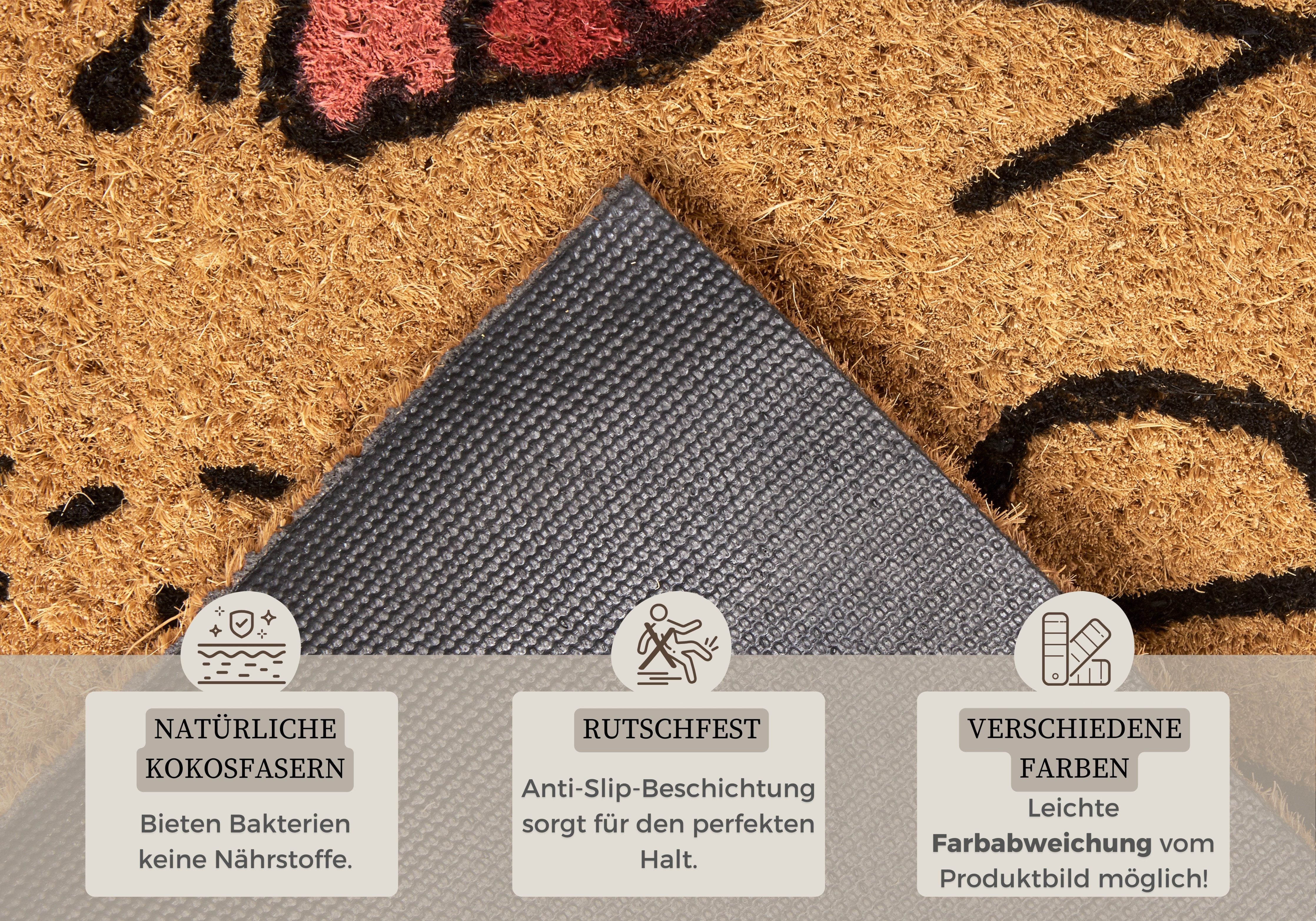 HANSE Home Mat Bee Happy, deurmat Kokos, vuilopvangmat, outdoor, antislip, binnen, kokosmat, gang