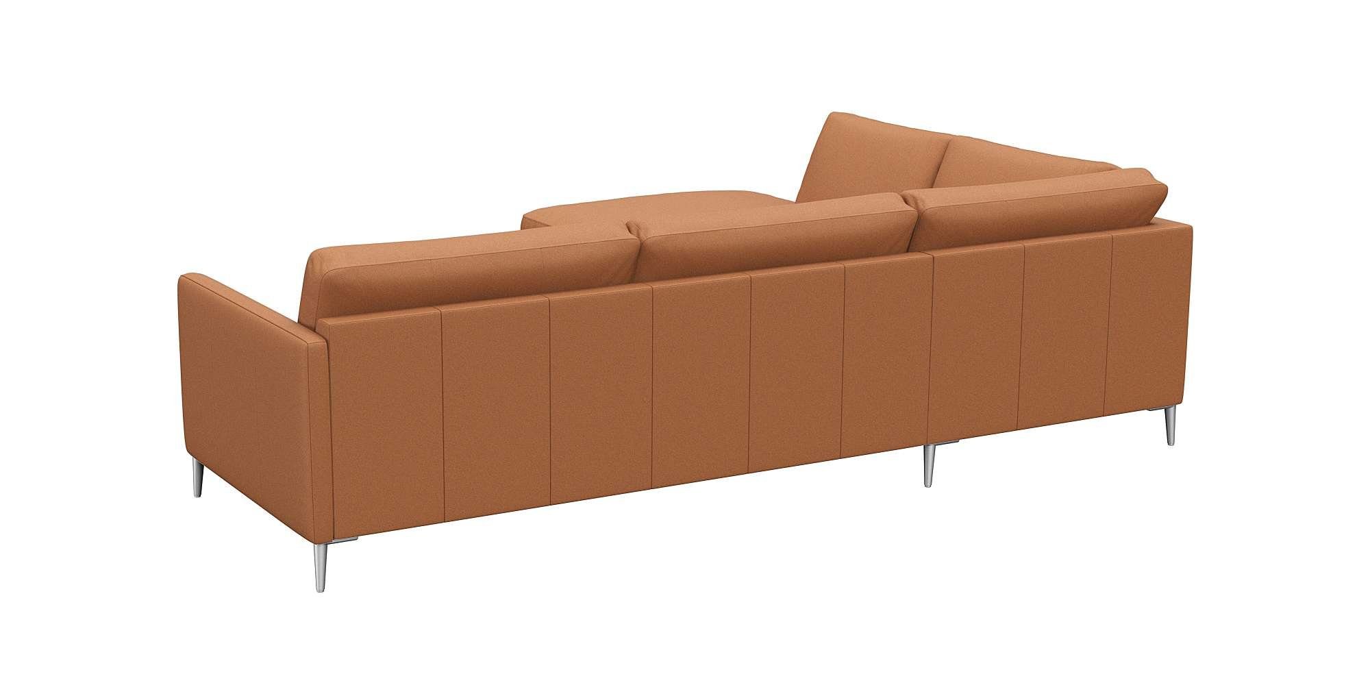 FLEXLUX Hoekbank Fiore, L-vorm smalle armleuningen, koudschuim, aluminium poten