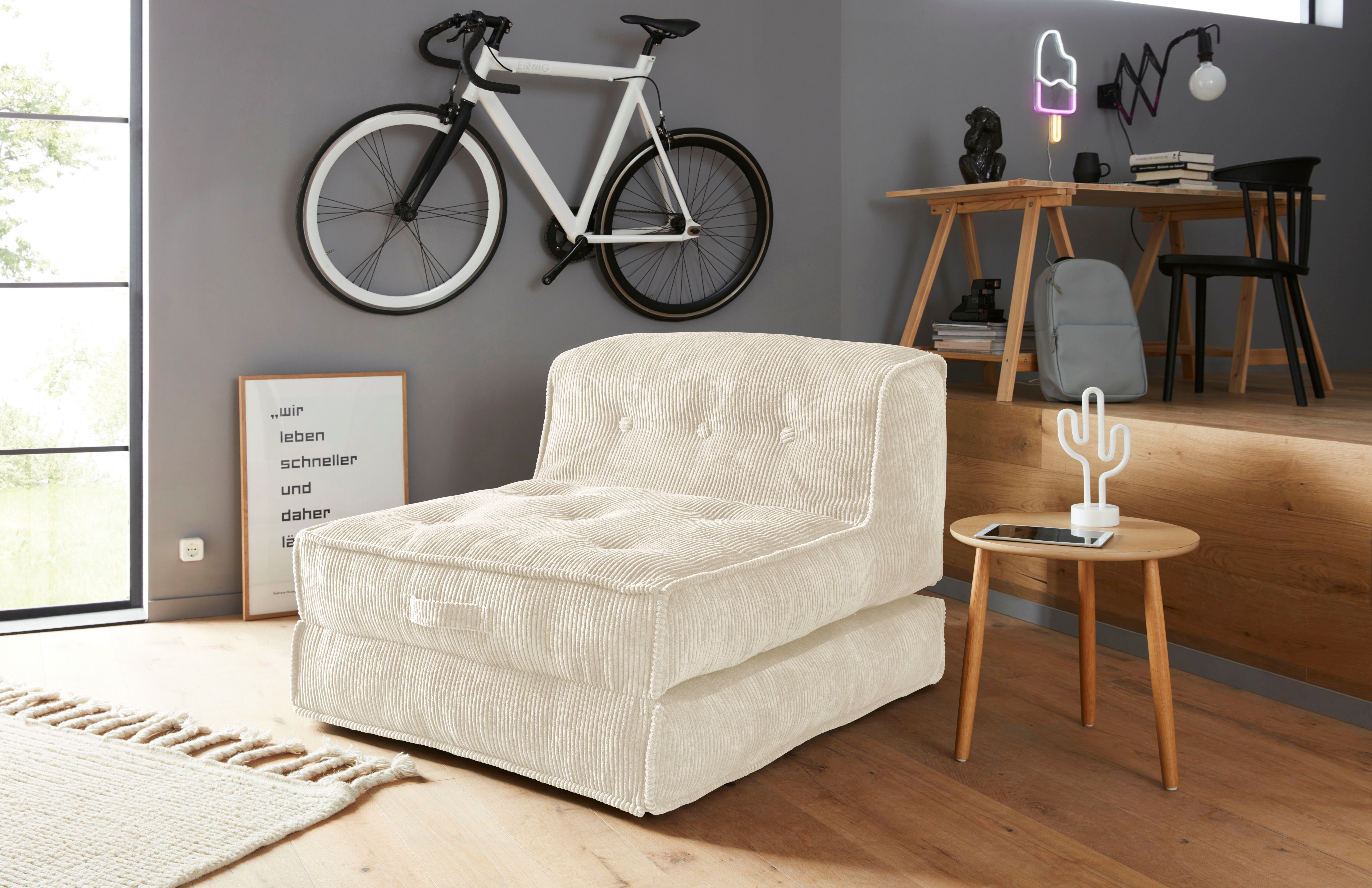 INOSIGN Fauteuil Pia Loungestoel van corduroy, in 2 maten, poef-functie.
