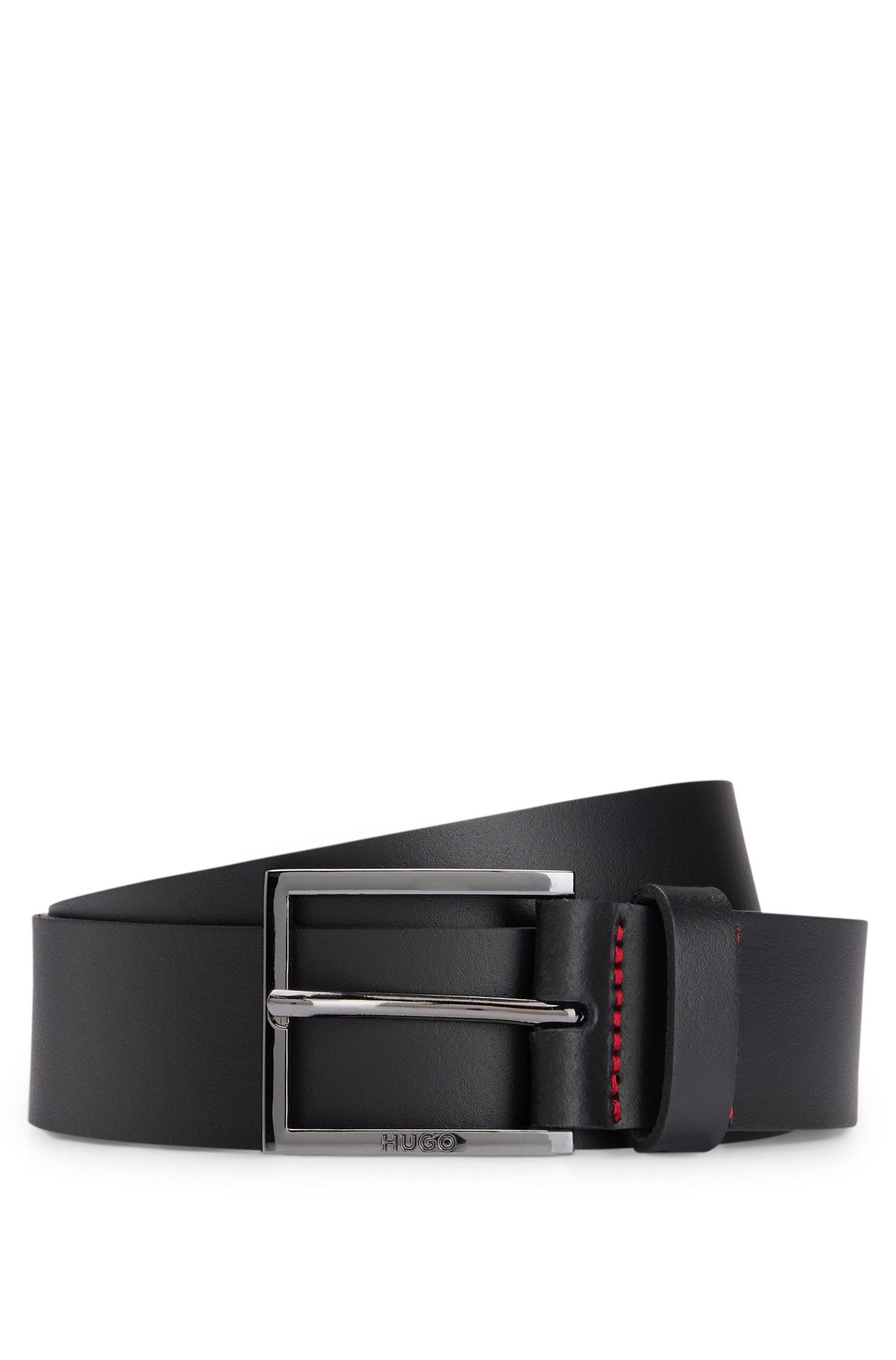 HUGO Leren riem Geek_Sz35 met contrasterende naden en subtiele metalen sluiting