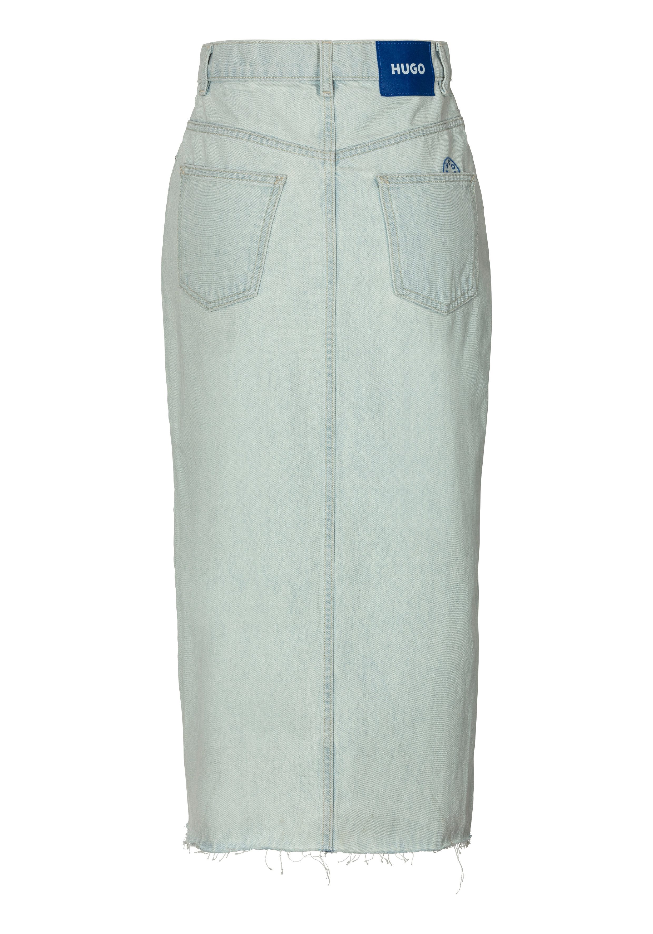 HUGO Blue Jeans rok Galita met franjes aan de zoom midi rok