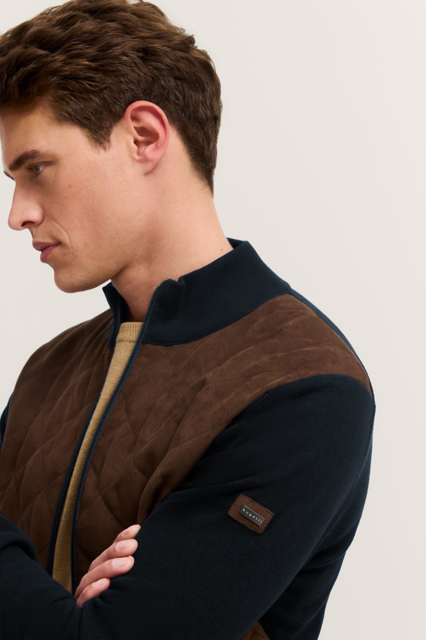 Bugatti Vest Regular fit met velours voorkant & opstaande kraag
