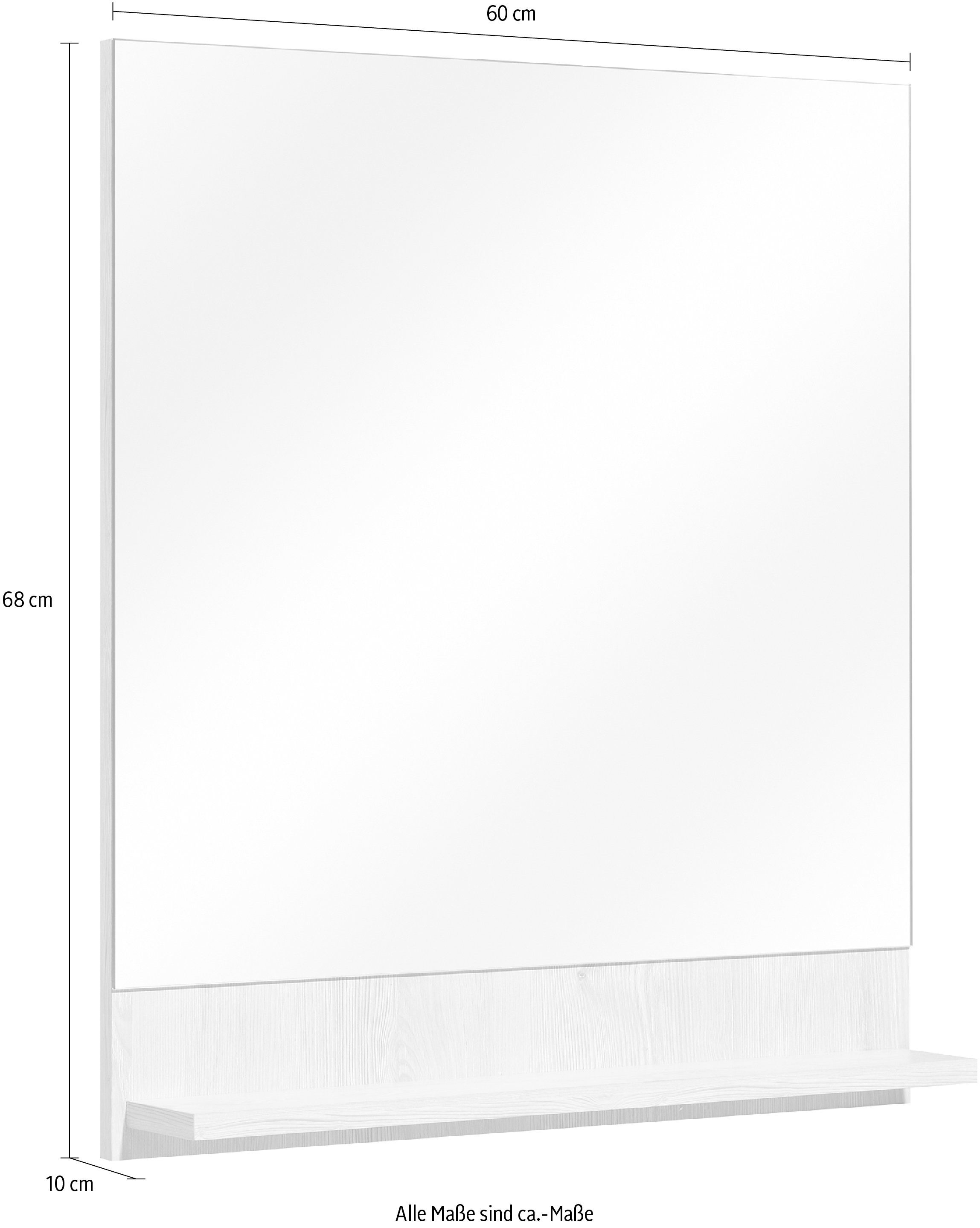 Saphir Wandspiegel Quickset 350 platte spiegel met planchet, 60 cm breed, 68 cm hoog