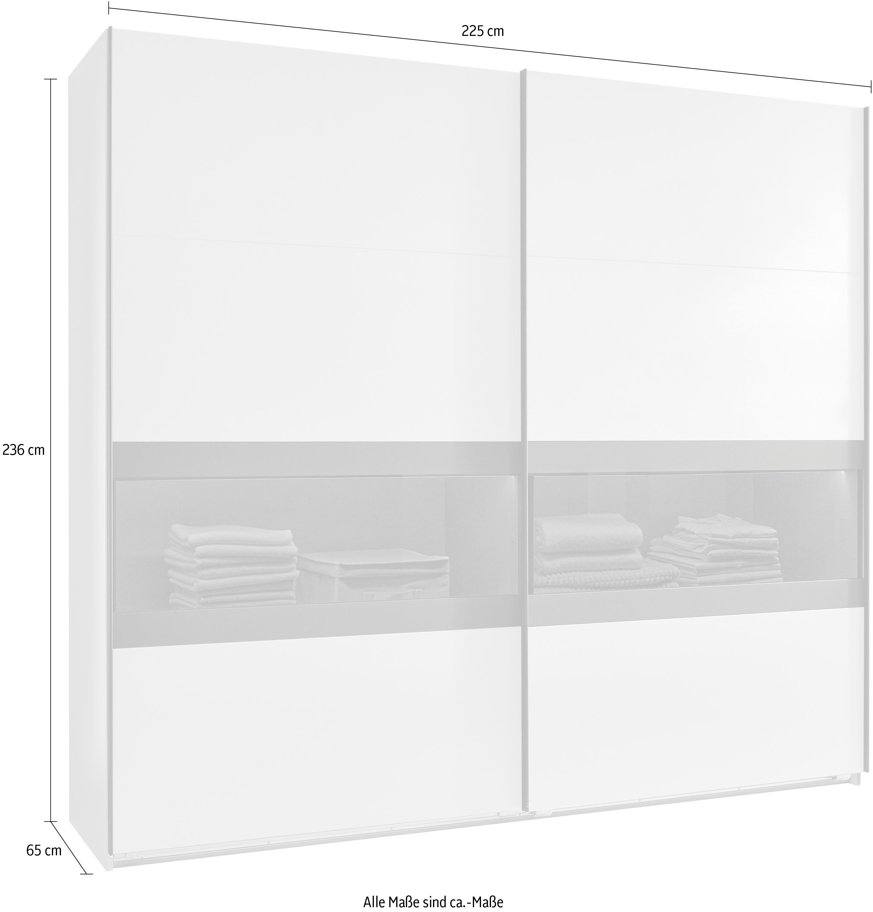 Wimex Schuifdeurkast Easy Plus, kledingkast Made in Germany met glazen inzet/ rookglas, vele breedtes beschikbaar, zwarte handgrepen