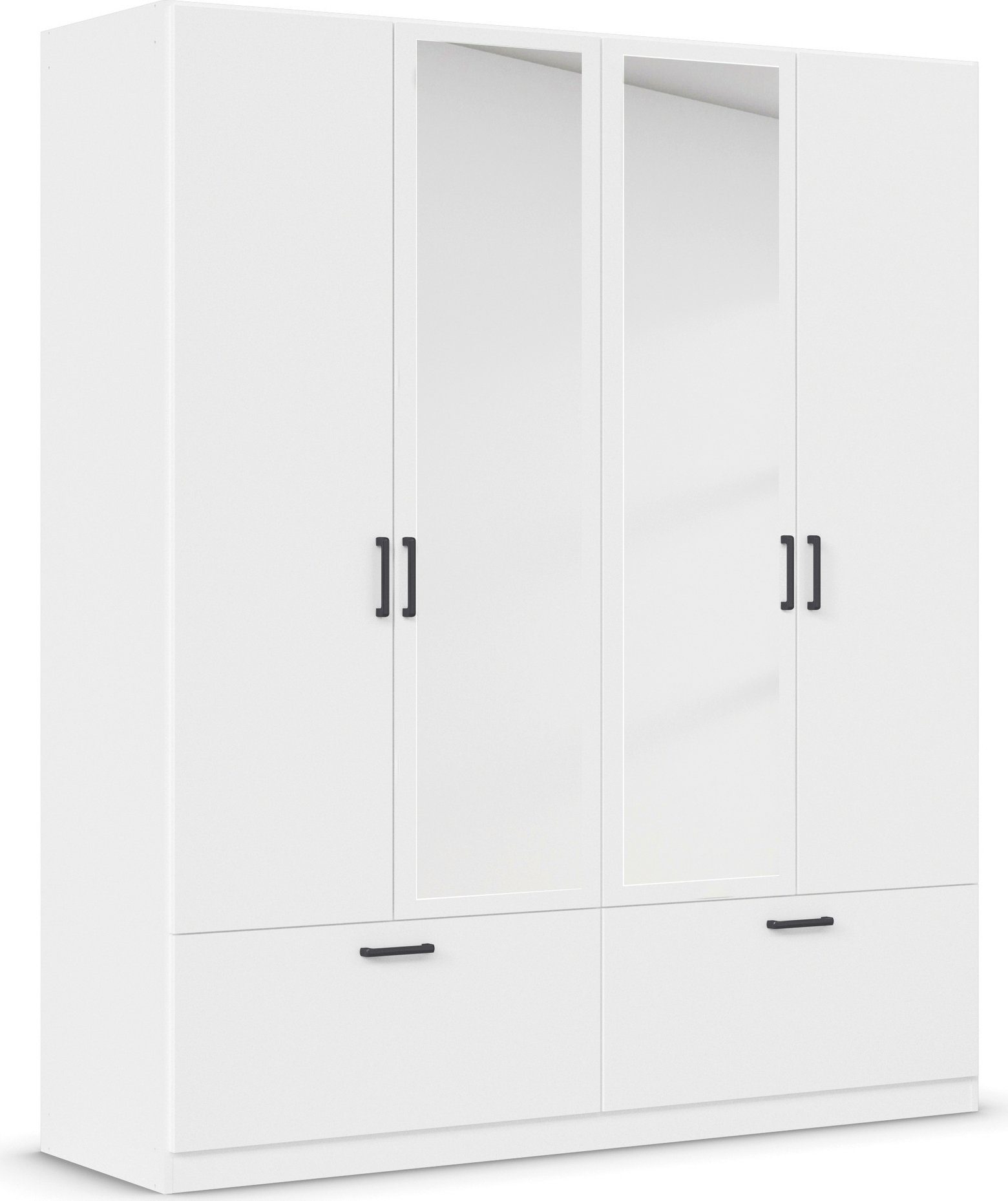 rauch Draaideurkast Kledingkast kast garderobe waskast BARI met spiegel met lades en moderne greep in grijs metallic made in germany