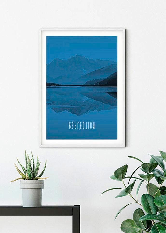 Komar Wanddecoratie Word Lake Reflection blue Wanddecoratie - zonder lijst (1 stuk)