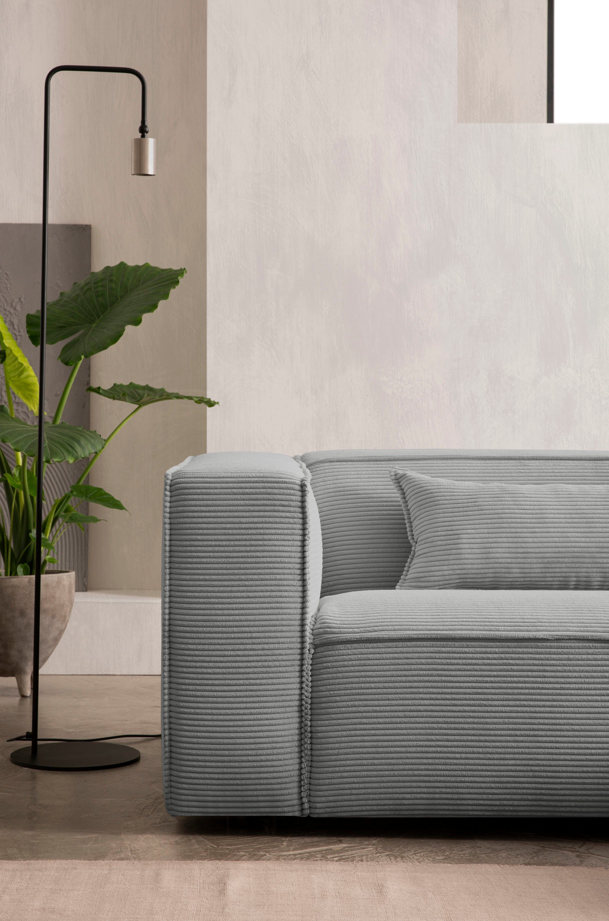 LeGer Home by Lena Gercke Hoekbank PIARA met biesnaad in cord of linnenlook, moderne bank in L-vorm keuze ottomaan rechts/links, zwarte voeten, comfortabel zitcomfort