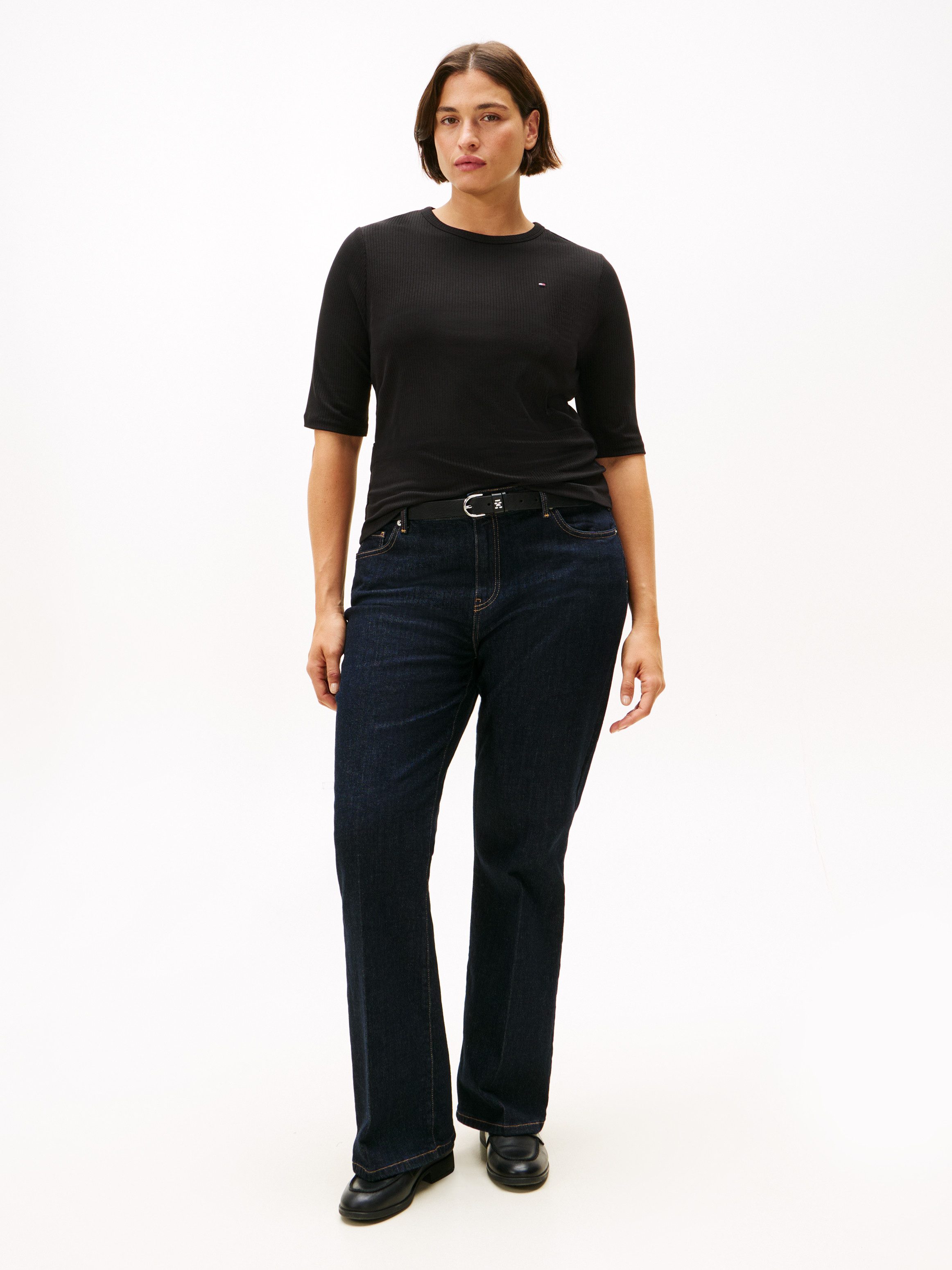 Tommy Hilfiger Curve Shirt met korte mouwen CRV SLIM 5X2 RIB C-NK 1/2 SLV