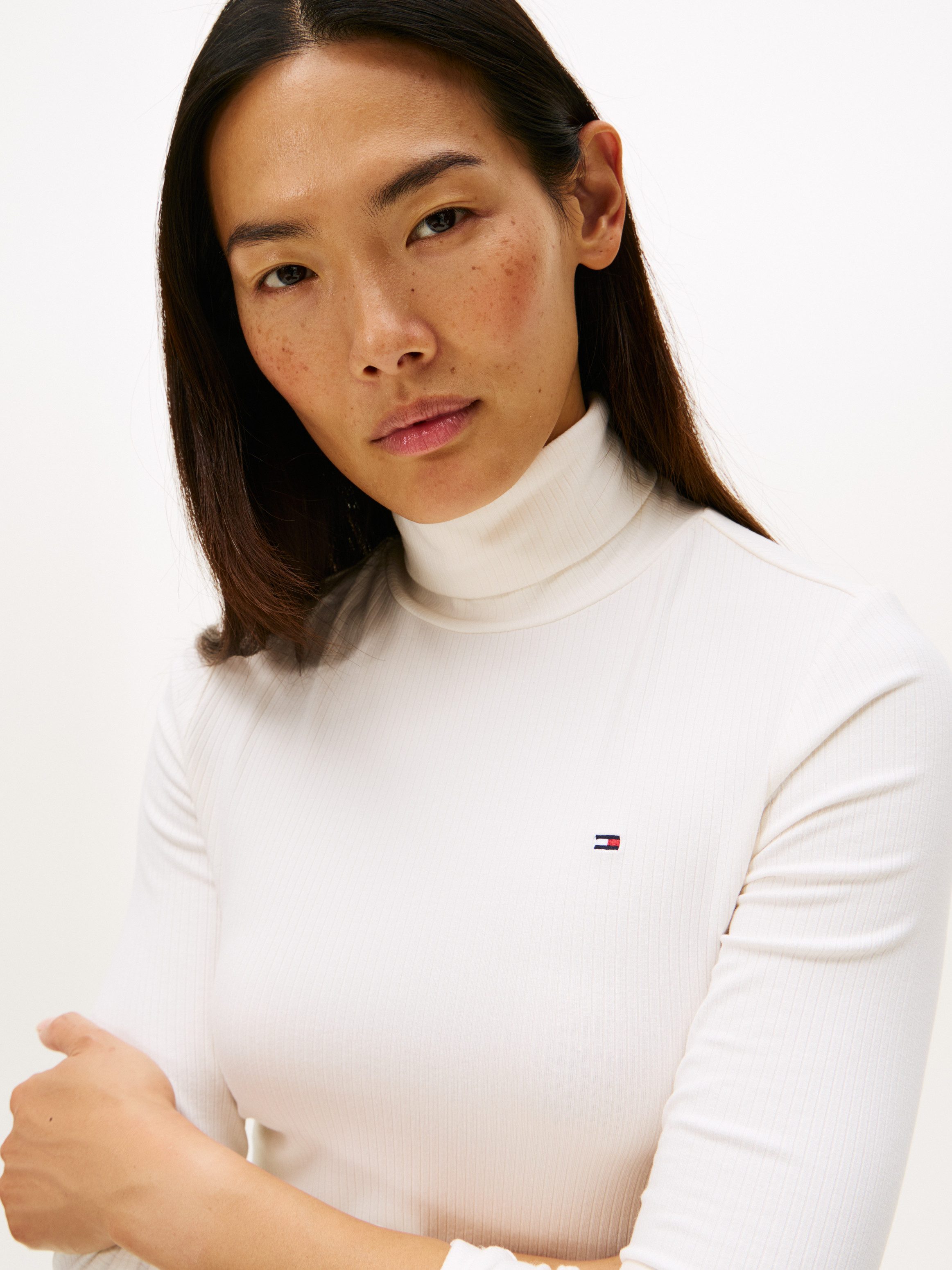 Tommy Hilfiger Shirt met lange mouwen SLIM 5X2 RIB ROLL-NK LS in een geribde structuur