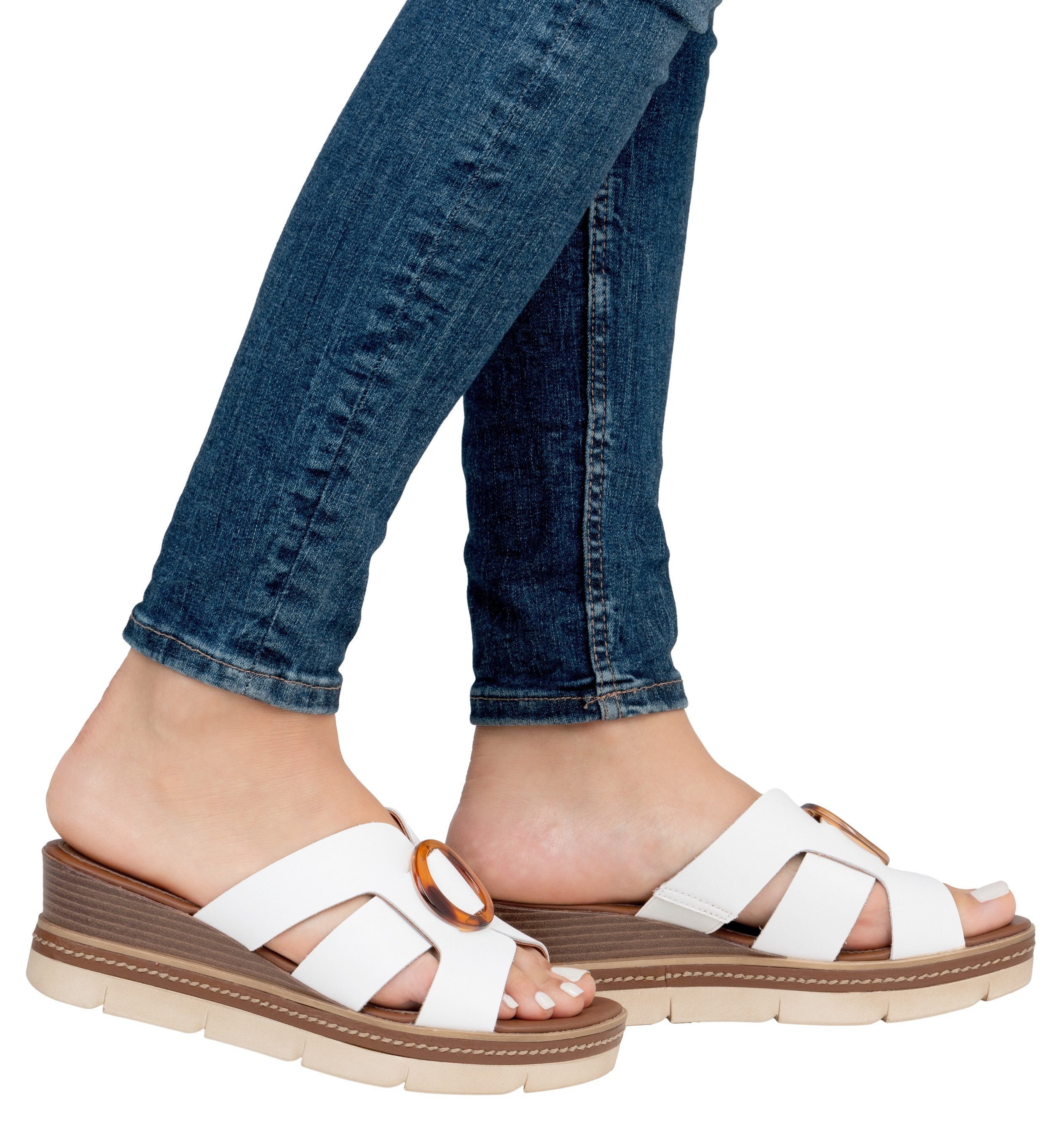 Remonte Slippers , wig hak, zomerschoen, instapschoen met mooie decoratieve gesp