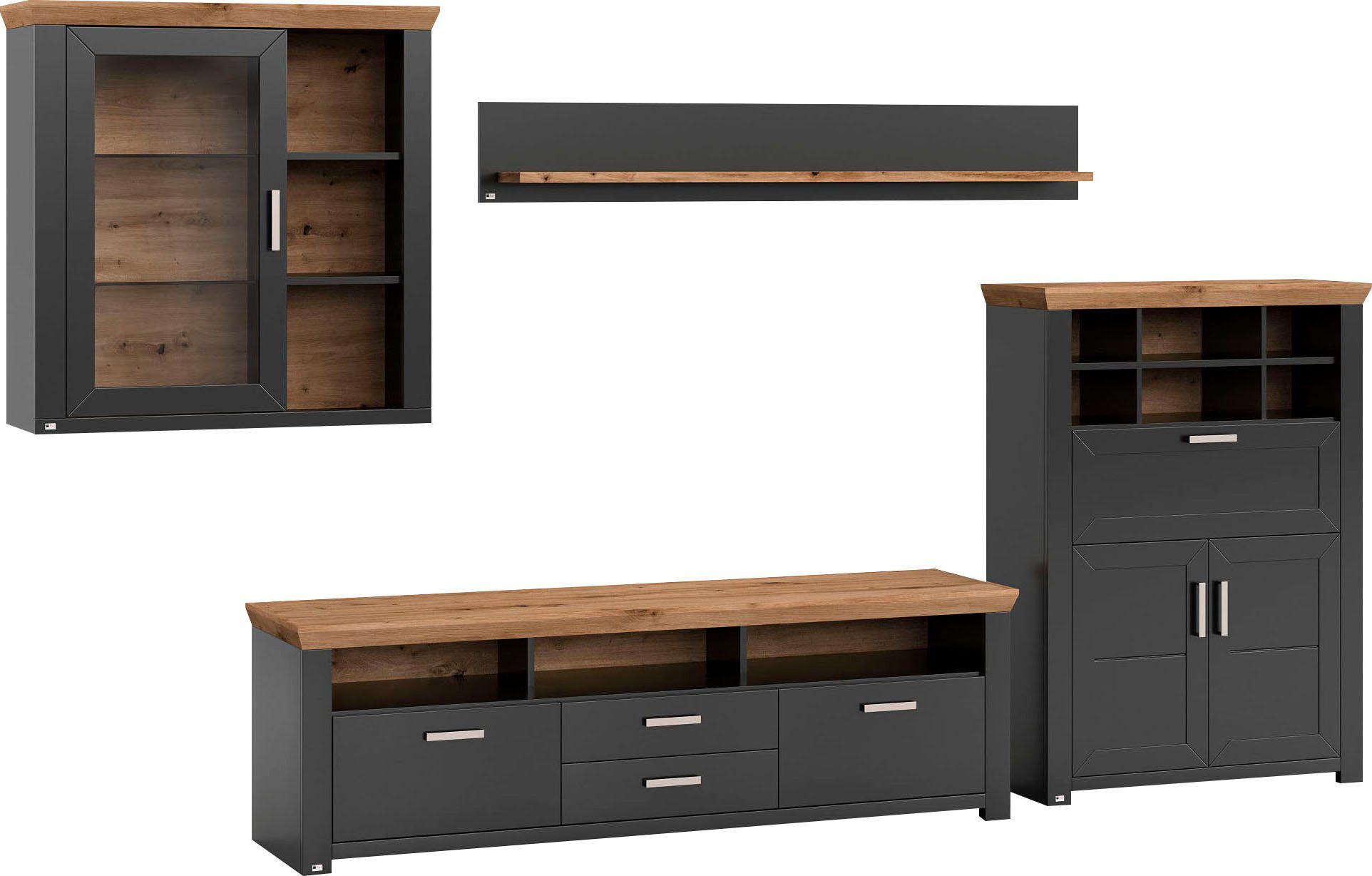 set one by Musterring Wandmeubel York Combinatie 11, in 3 kleurvarianten, totale breedte 374 cm (4-delig)