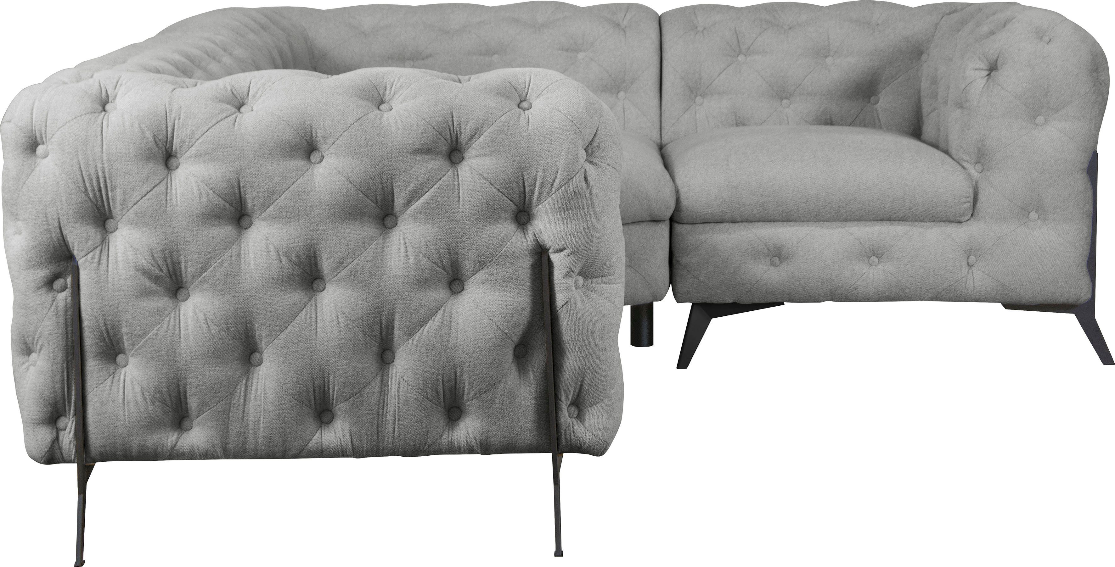 Leonique Chesterfield-bank Amaury L-vorm moderne chersterfield-look, breedte 262 cm, kleur van de poten ter keuze