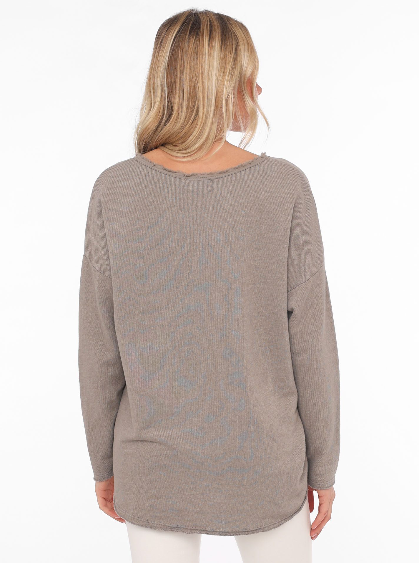 Zwillingsherz Sweatshirt "Positive Mind" met v-halslijn in used look en stempelprint
