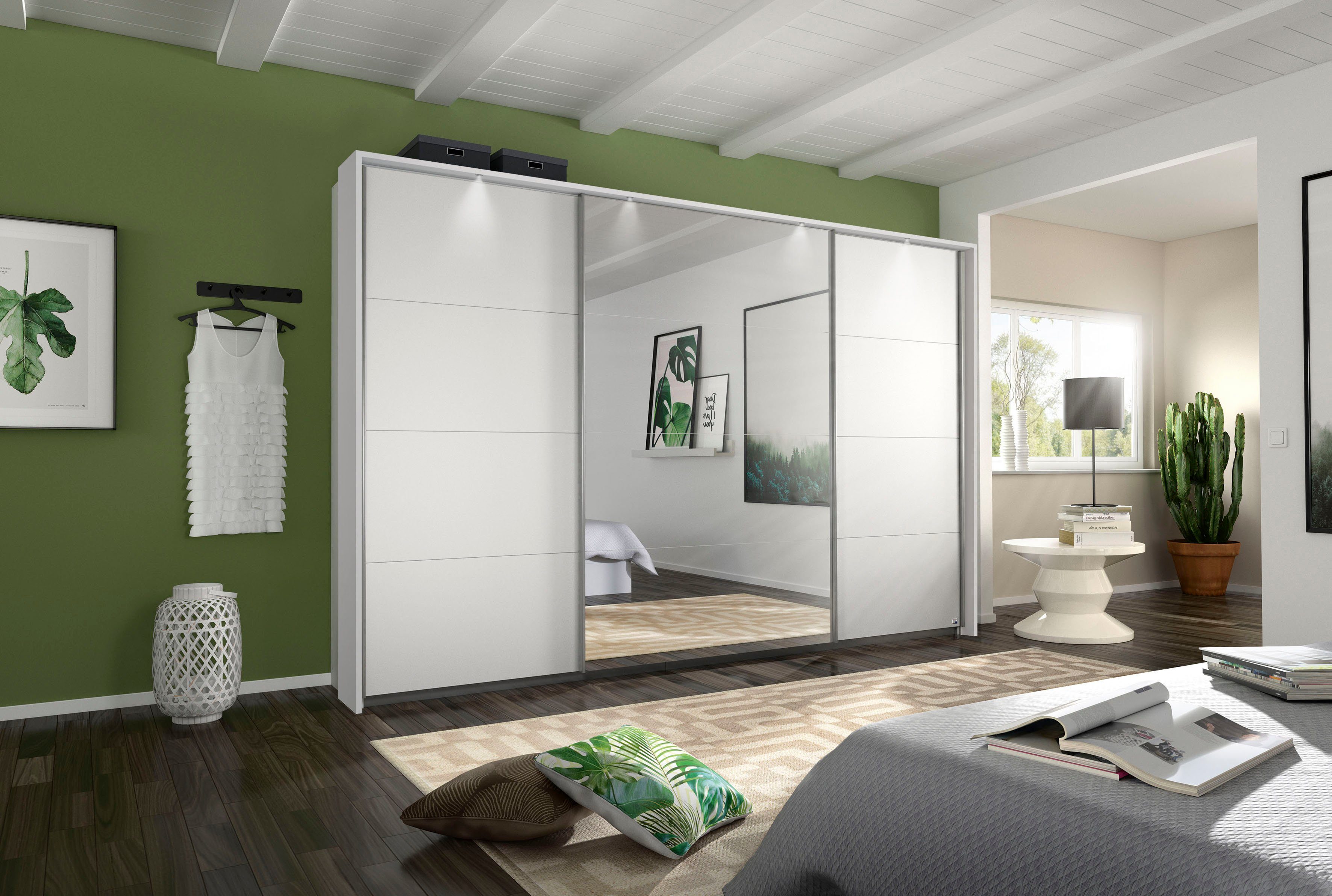 rauch Schuifdeurkast Kledingkast kast garderobe CORTONA met passe-partout en optionele verlichting inclusief indeling 2 boxen en planken