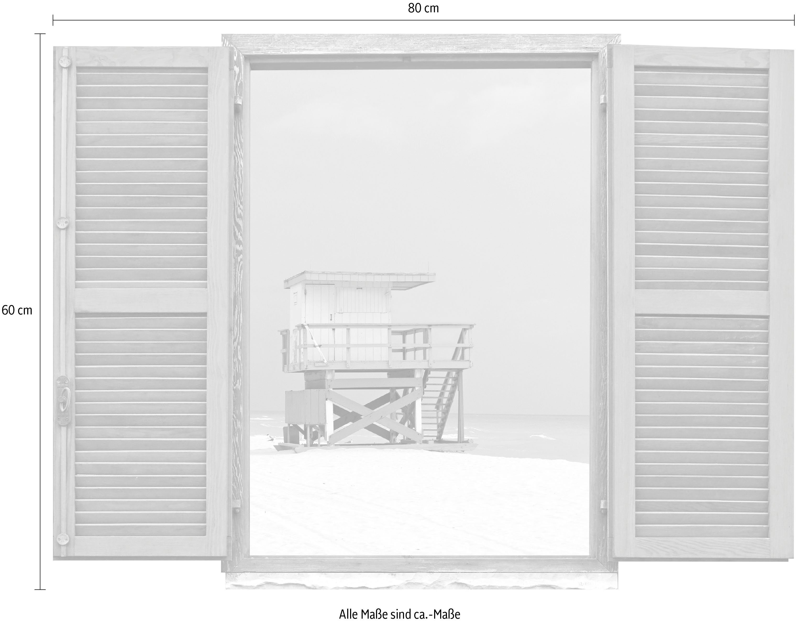 queence Wandfolie Strandhuisje Muursticker, muurdecoratie, zelfklevend, 3D, raam (1 stuk)