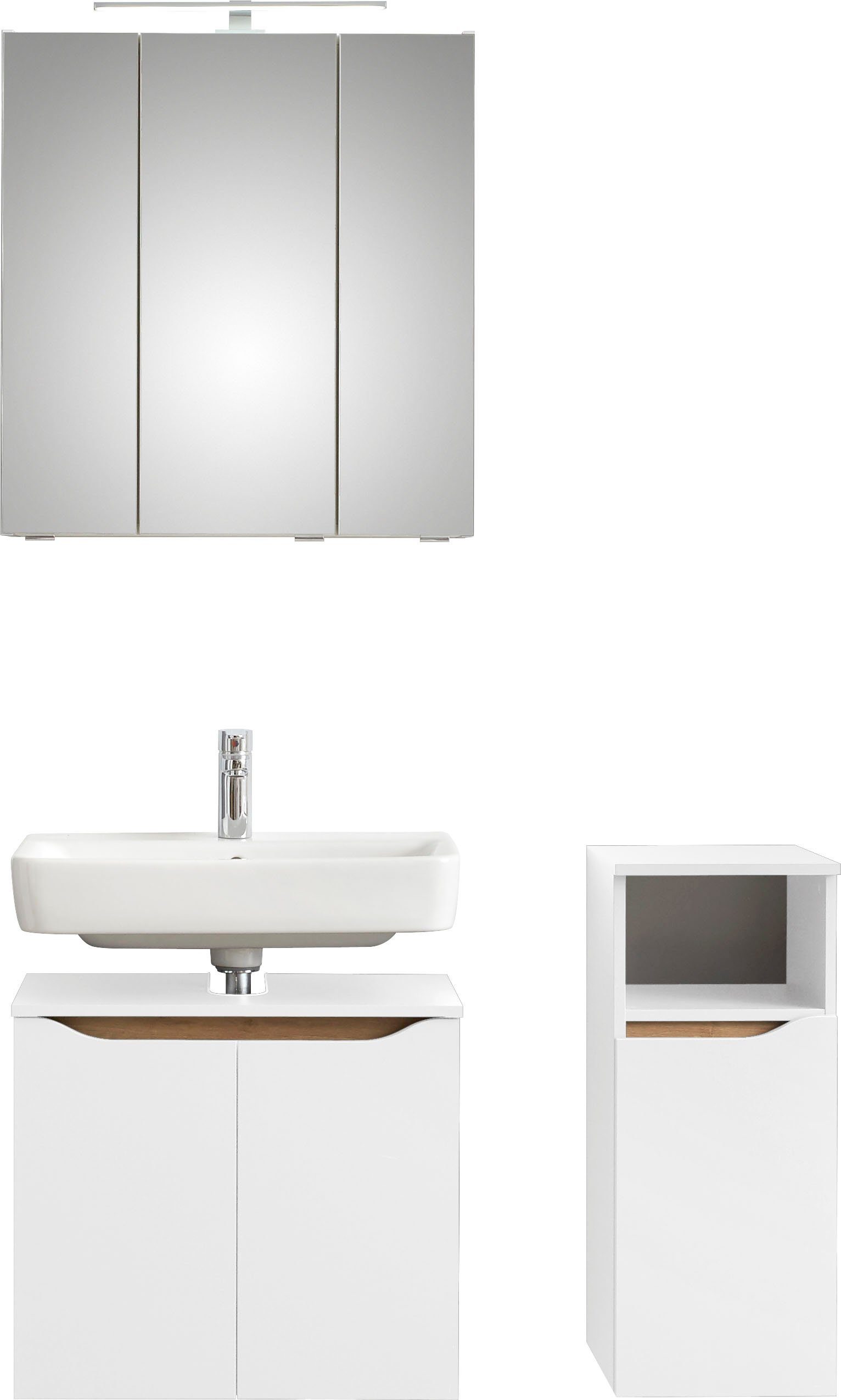Saphir Badkamerserie Quickset 3-delig, wastafelonderkast met led-spiegelkast Onderkast, inclusief deurdemper, 6 deuren, 1 open vak, badkameraccessoireset (3-delig)