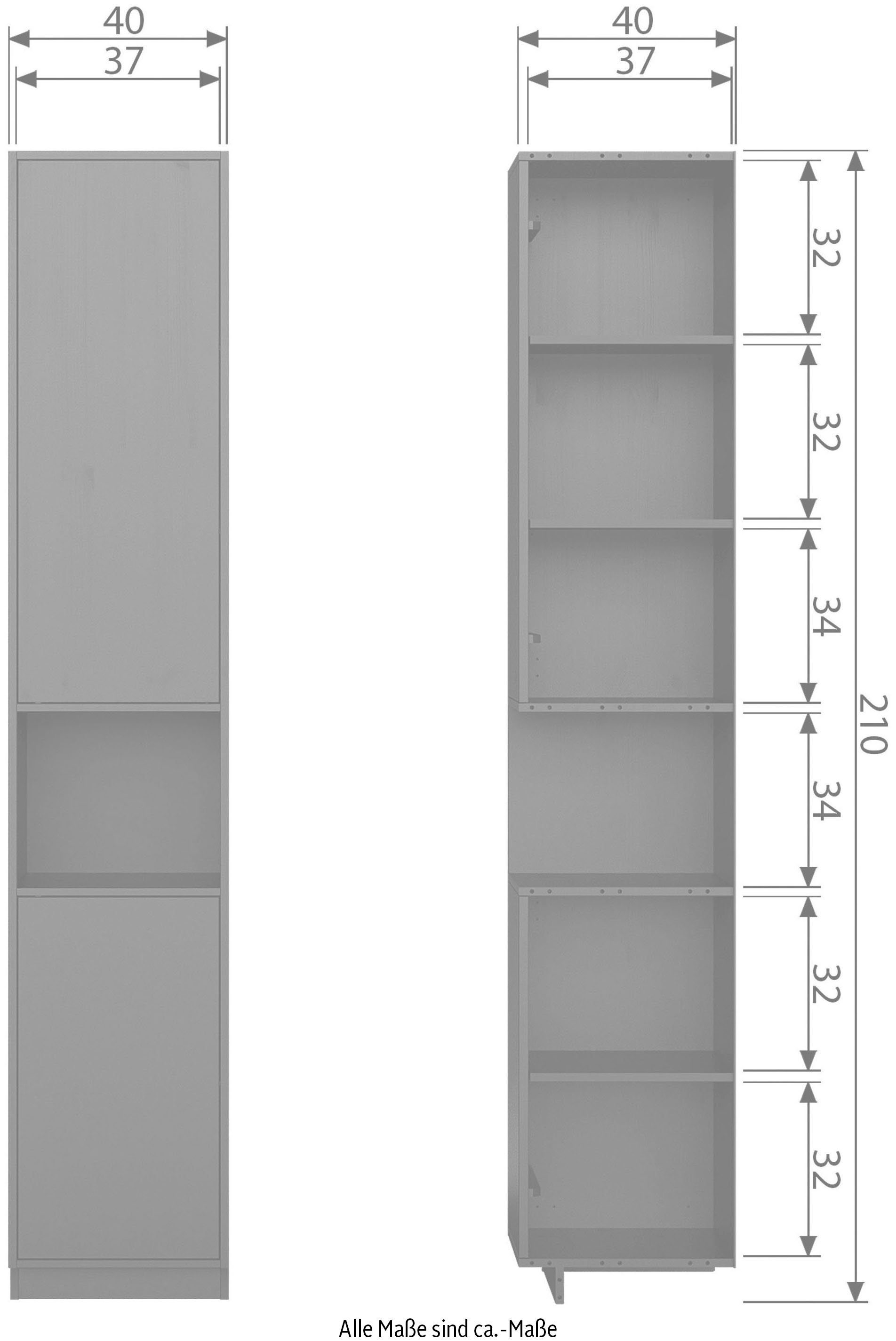 WOOOD Vitrinekast Finca met push-to-open systeem, hoogte 210 cm x breedte 110 cm
