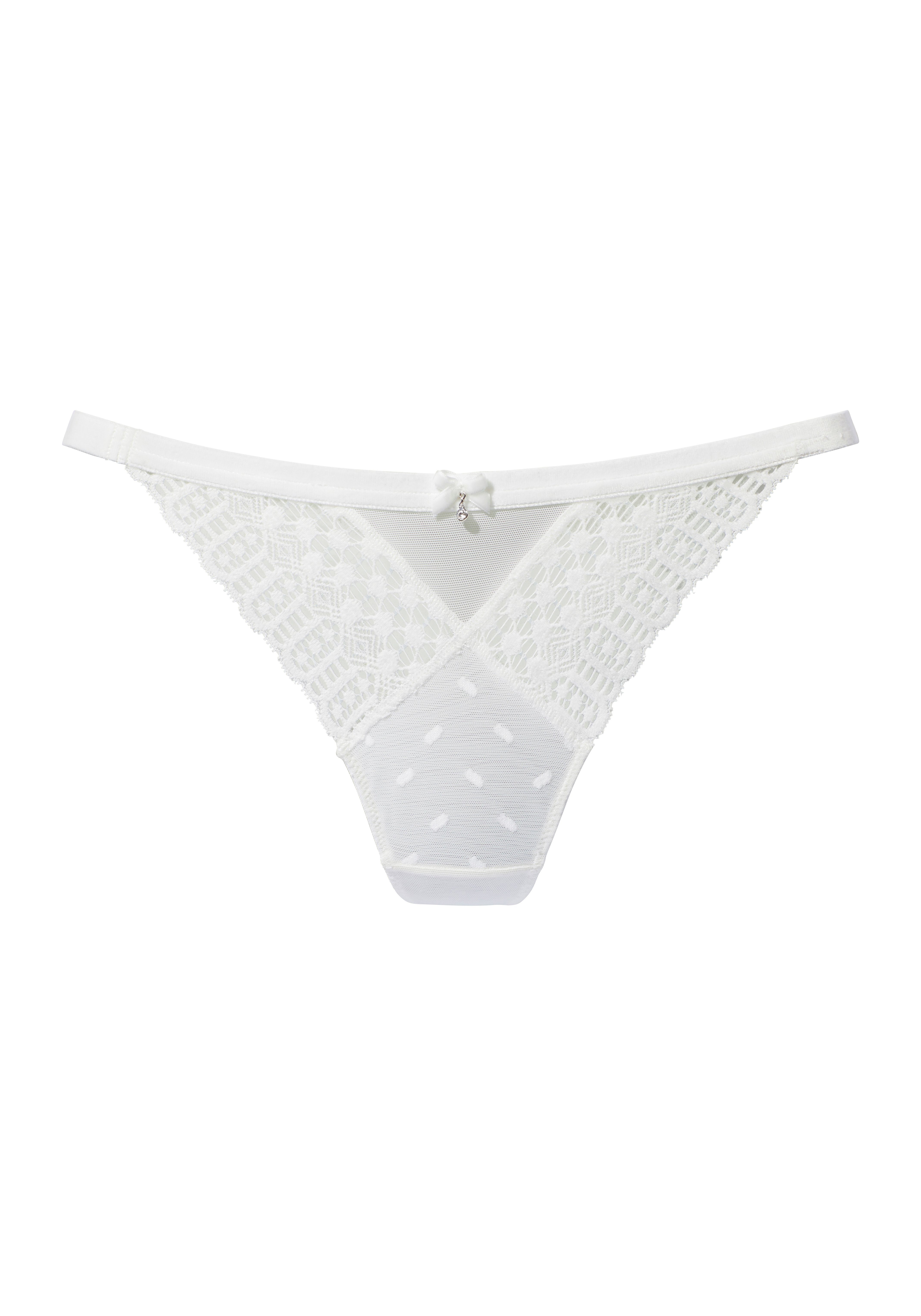 Lascana String met unieke kant in fluweel-look