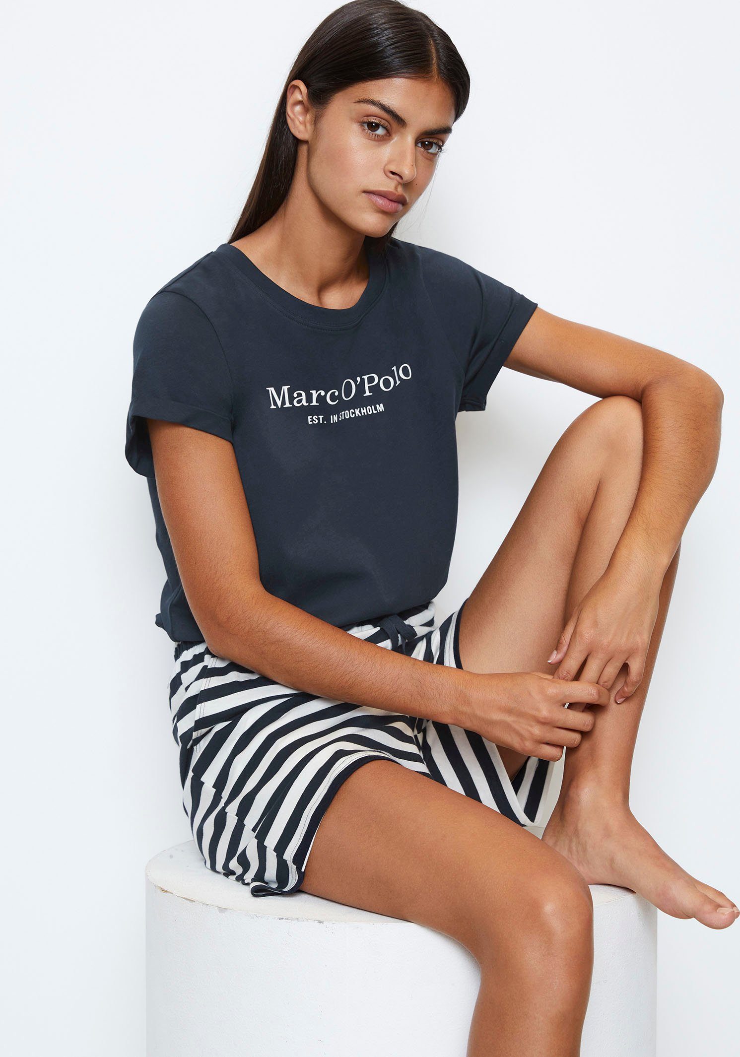 Marc O'Polo Pyjama Mix & Match Cotton-Woven met groot merklogo op de borst (set, 2-delig)