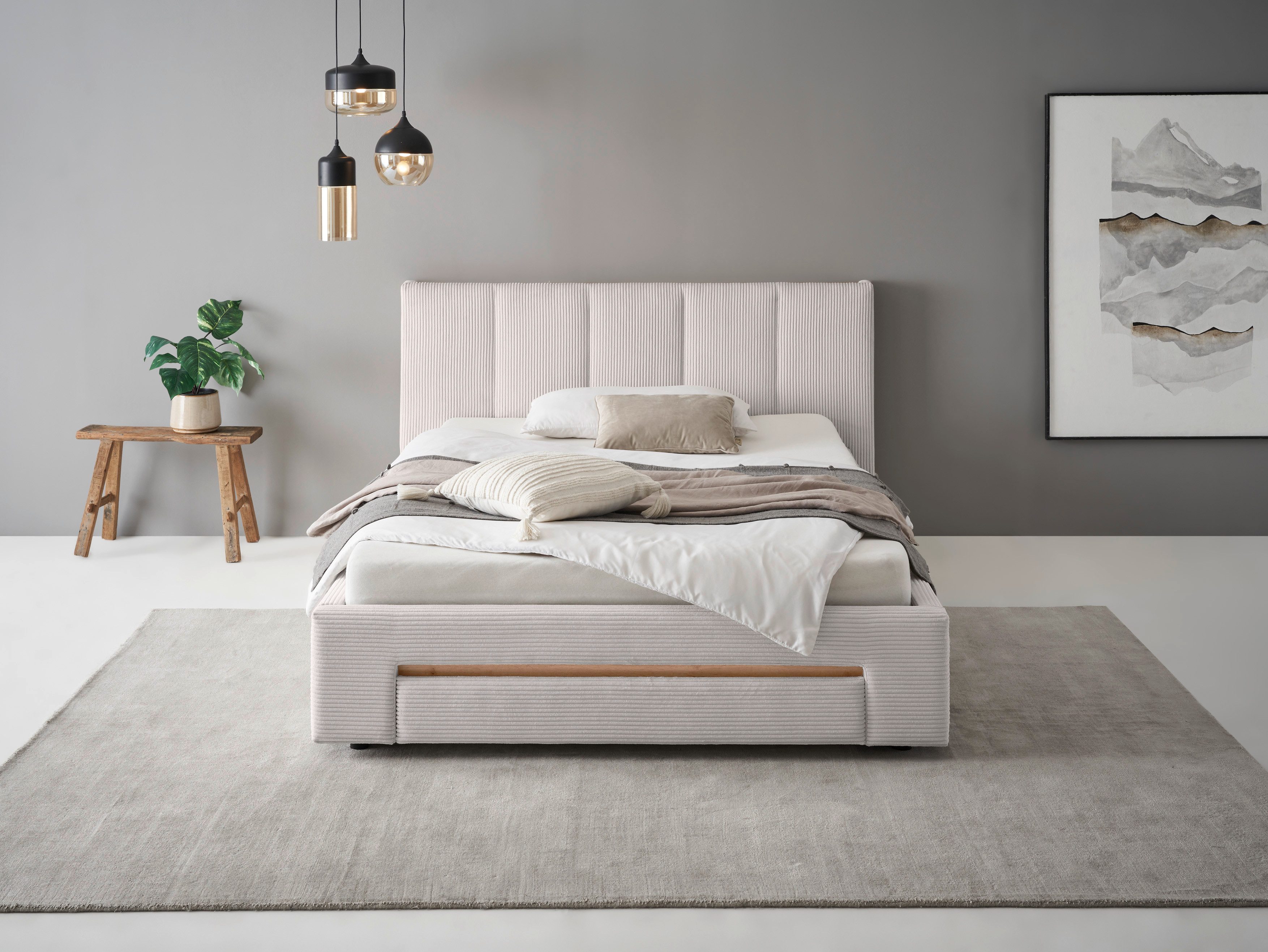 INOSIGN Gestoffeerd bed CiTY/GiRON, bedframe met bedlade, gestoffeerd opbergbed met hondenbed of opberglade, bekleding van corduroy of linnenlook