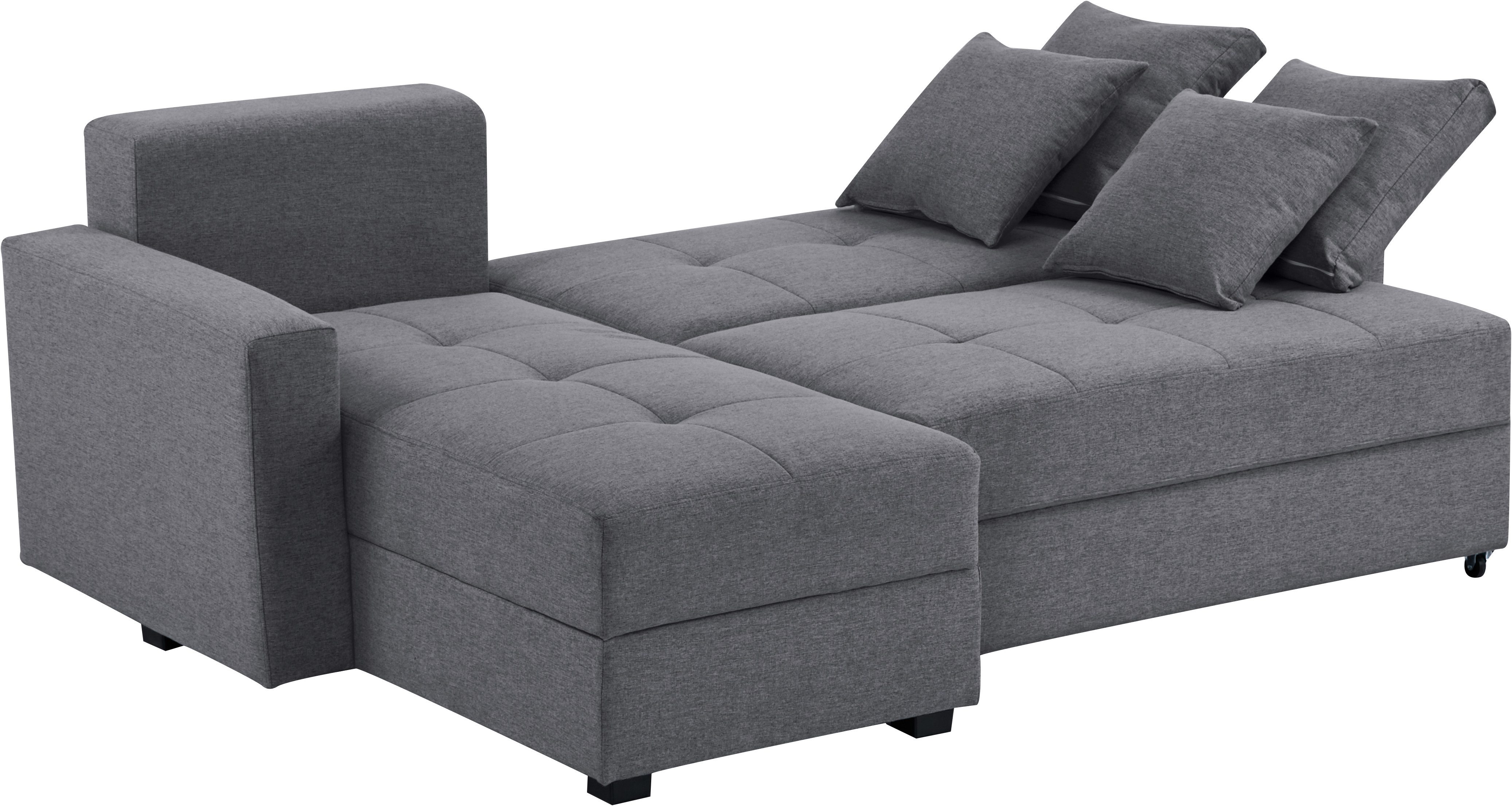 INOSIGN Hoekbank KILLAM, 217 cm, L-vorm, met slaapfunctie en bedlade Recamière rechts / links monteerbaar, in cord en geweven stof