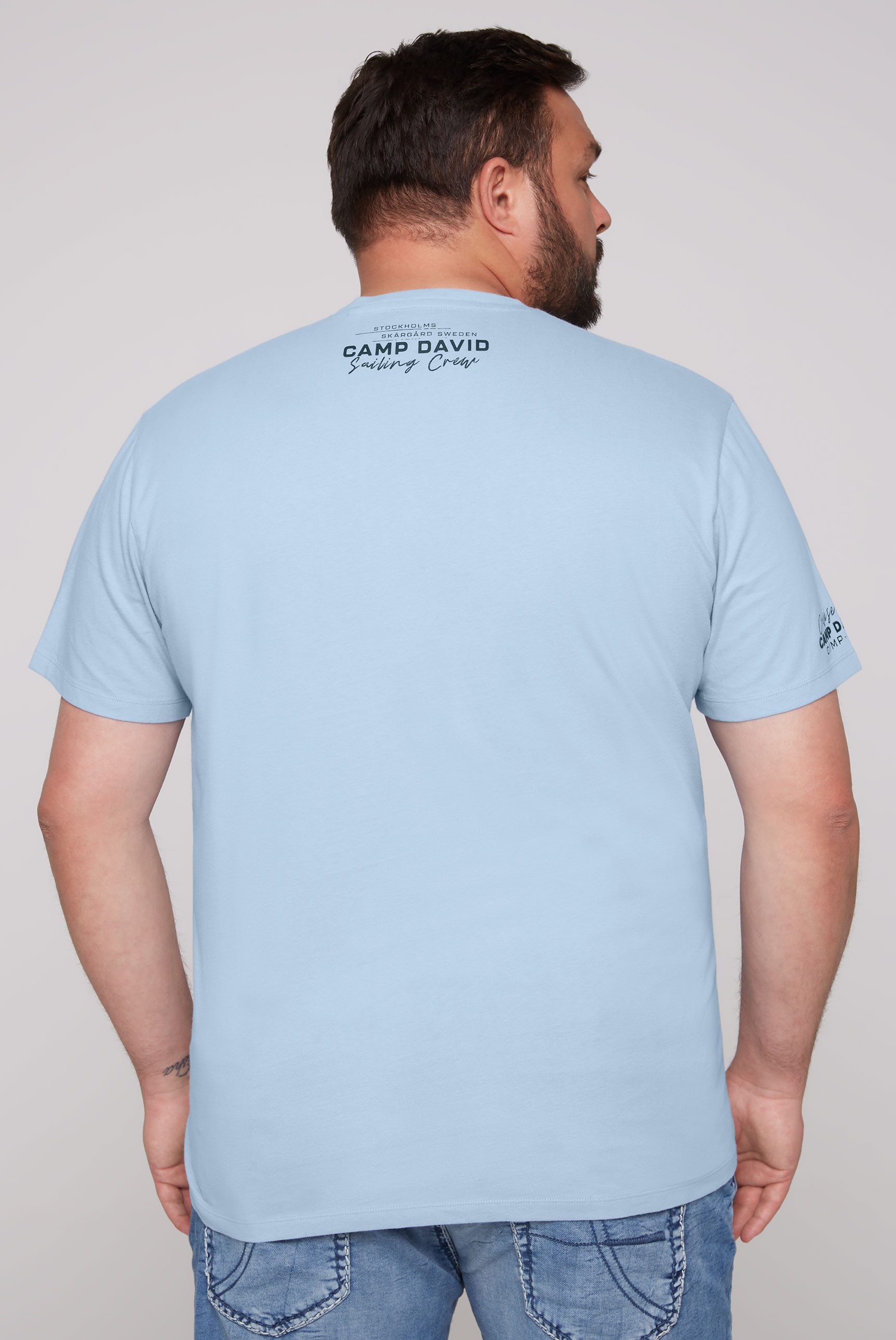 CAMP DAVID Shirt met V-hals met maritieme prints