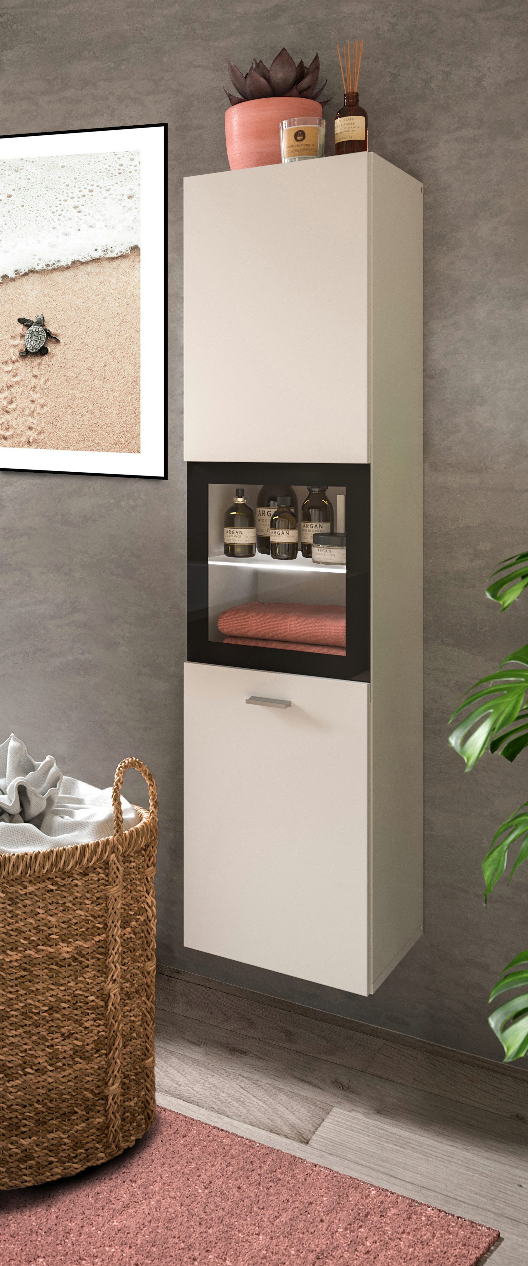 welltime Hoge kast Tampa, hoogte 125cm, hangend of staand te monteren Badkamerkast, hangkast badkamer, badkamer, badkamermeubels