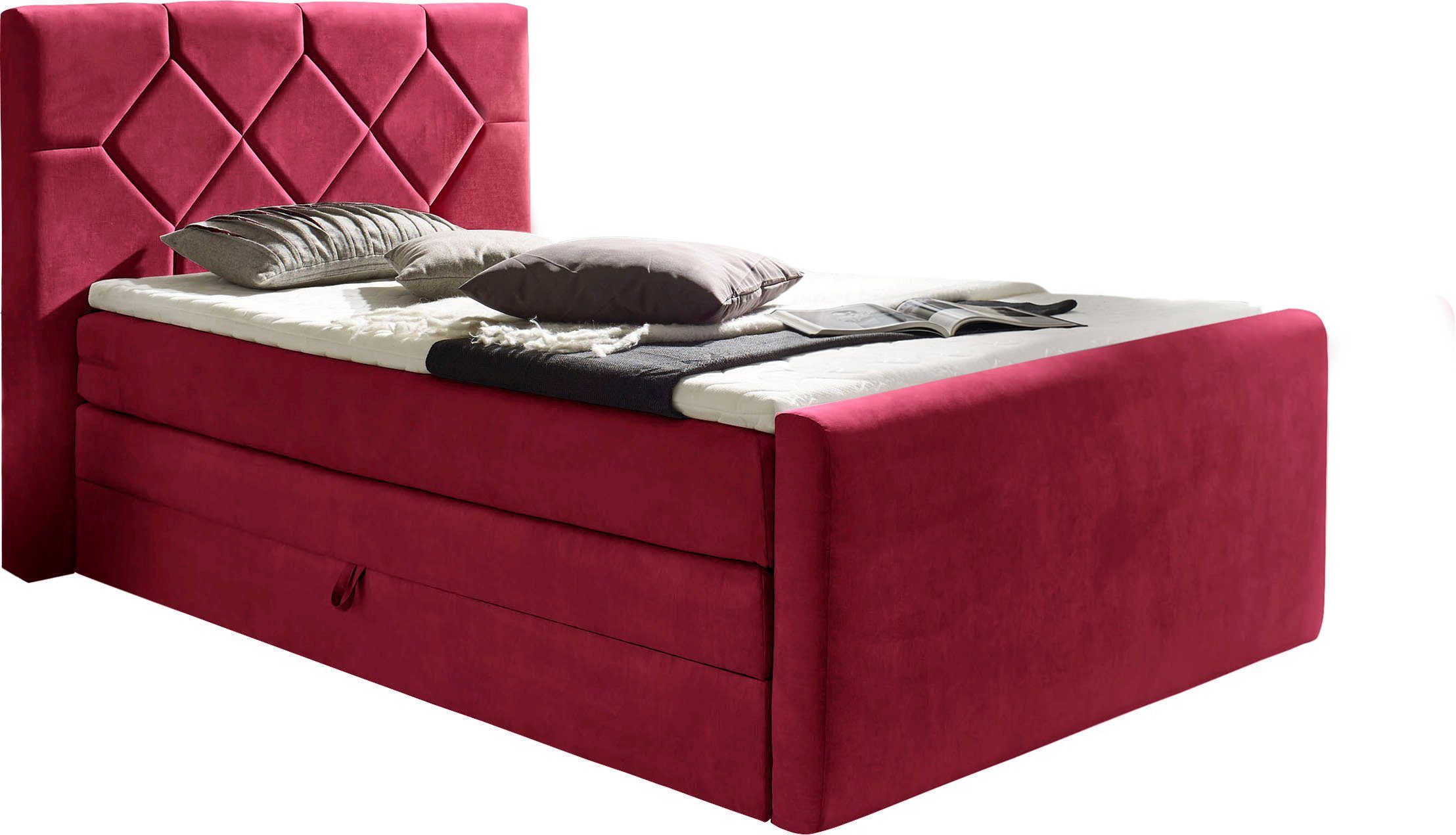 Places of Style Boxspring Atlanta inclusief topmatras en bedkist boxsprings maat 110 cm x 221 cm rood