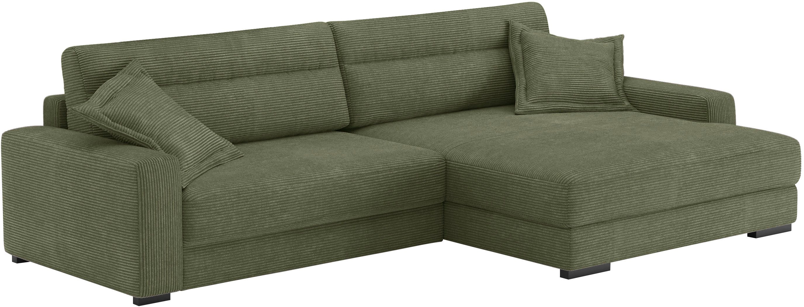 Mr. Couch Hoekbank Marcello L-vorm inclusief easybett en bedlade groen, hoekbanken, Bettfunktion links-Recamiere rechts