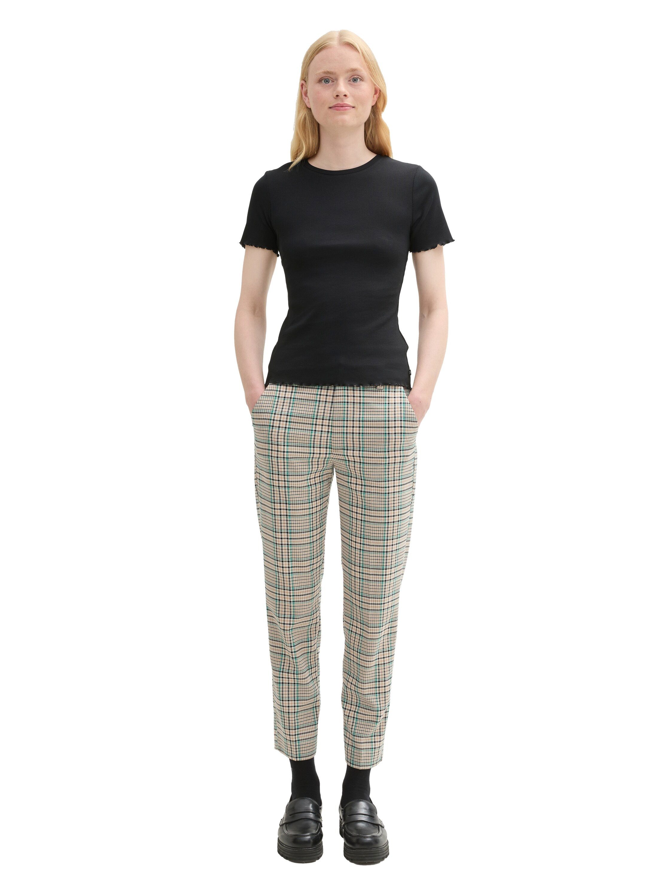 Tom Tailor Denim Geweven broek geruit met viscose