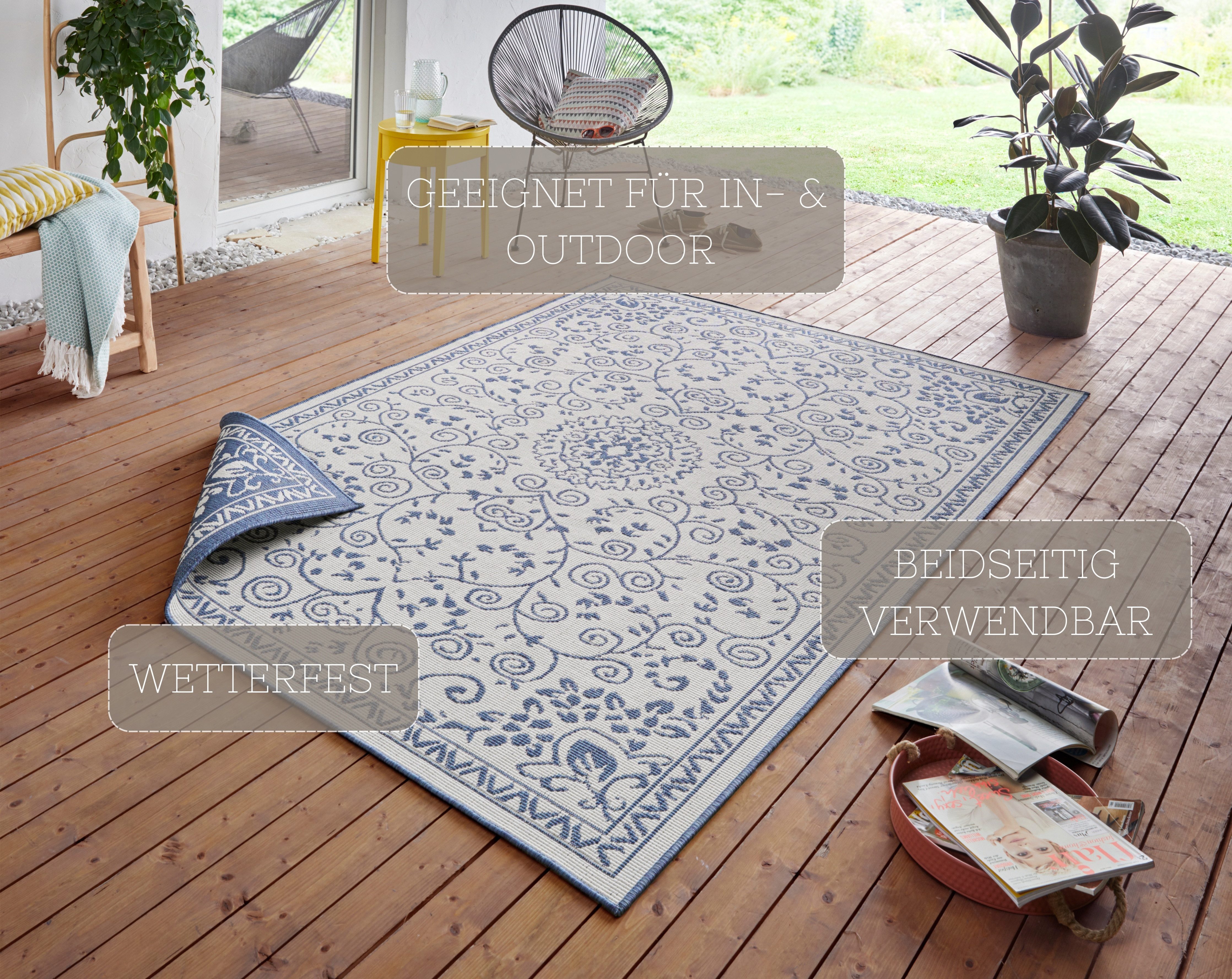 NORTHRUGS Vloerkleed LEYTE tweezijdig te gebruiken kleed In- & outdoor, vloerkleed, vintage, weerbestendig, balkon, tuin, woonkamer