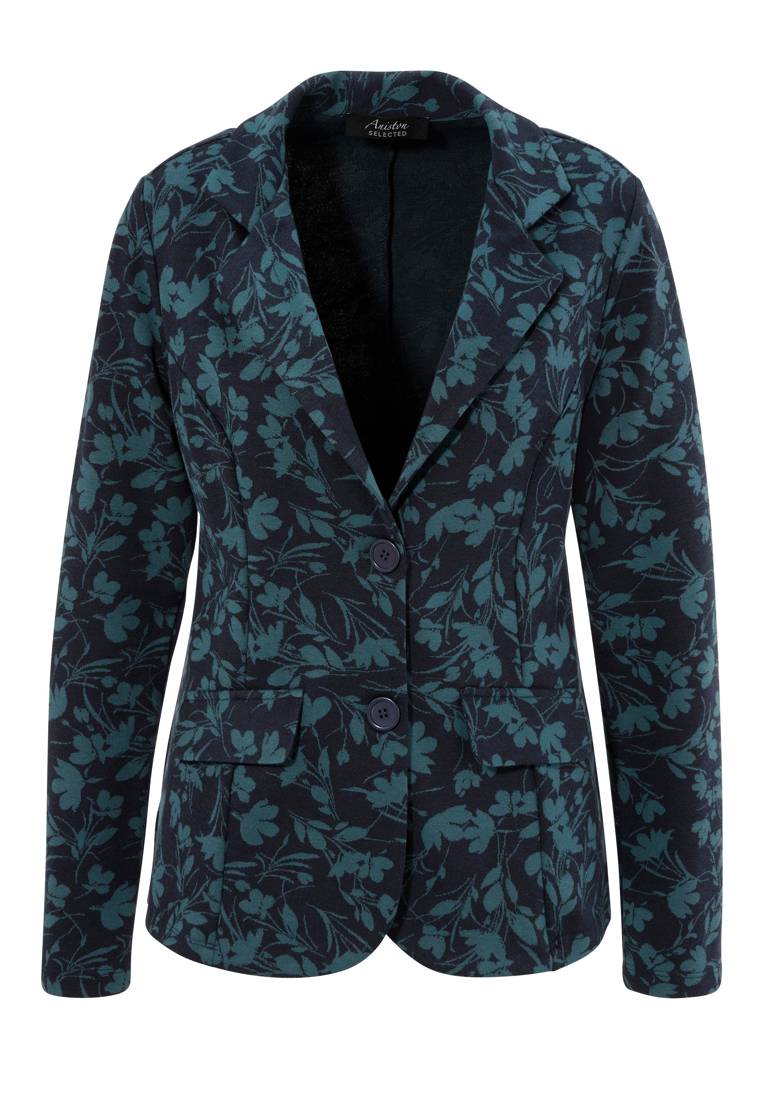 Aniston SELECTED Korte blazer met kleurharmonisch jacquard-bloemenmotief