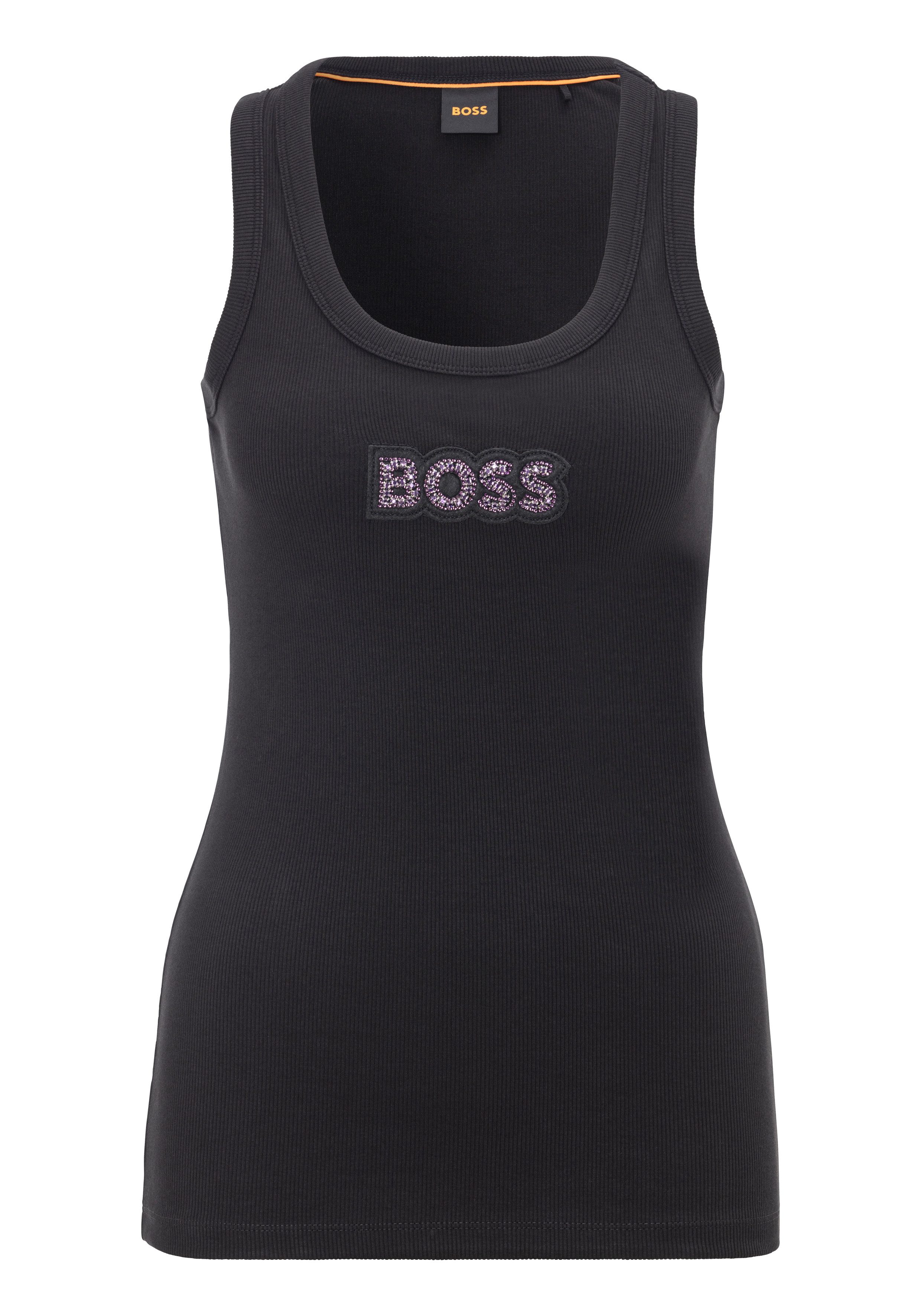 Boss Orange Tanktop C_Ematite_stonebadge met boss-borduursel van glitterstenen