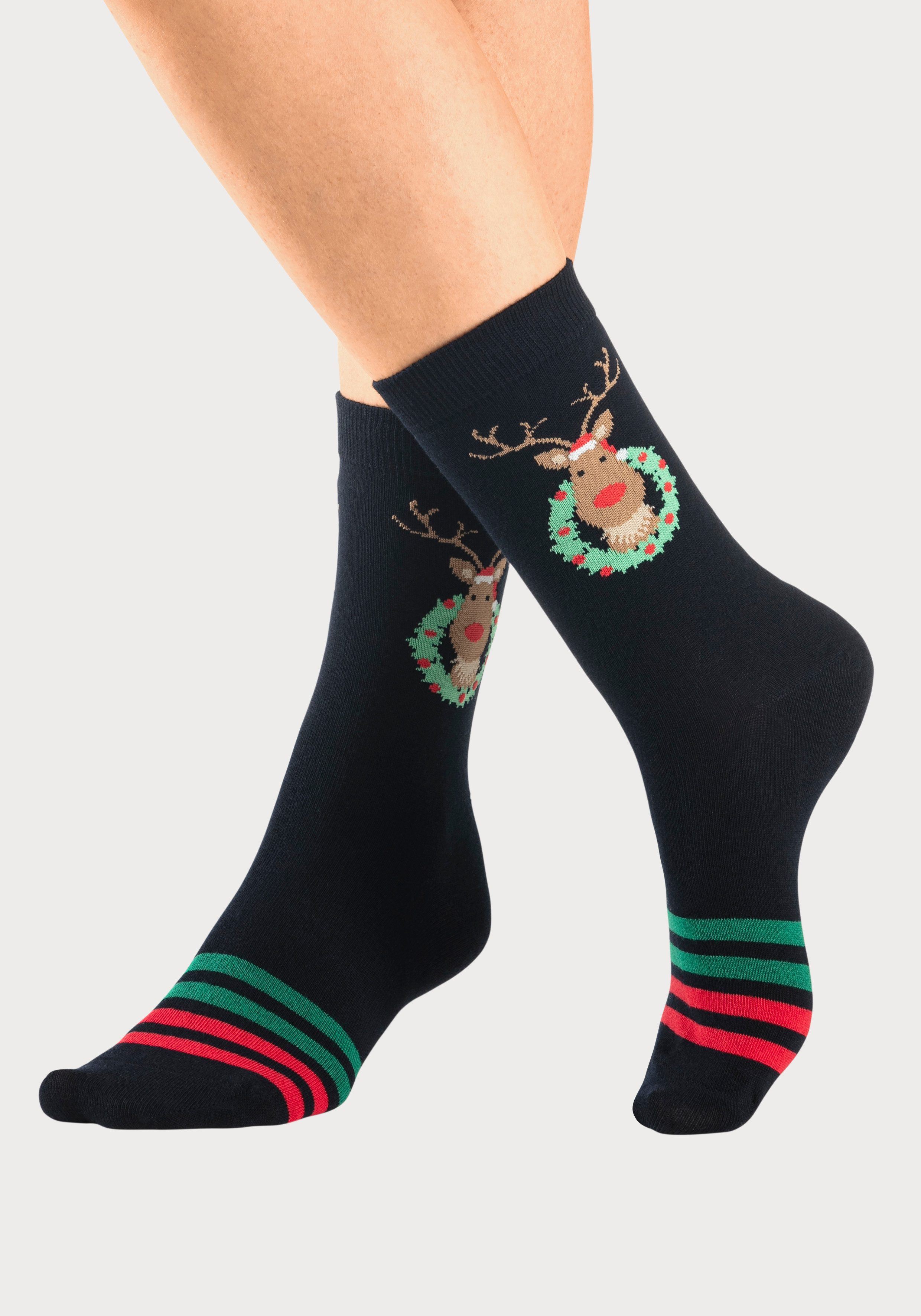 H.I.S Basic sokken Kerstsokken met kerstachtige motieven (set 3 paar)