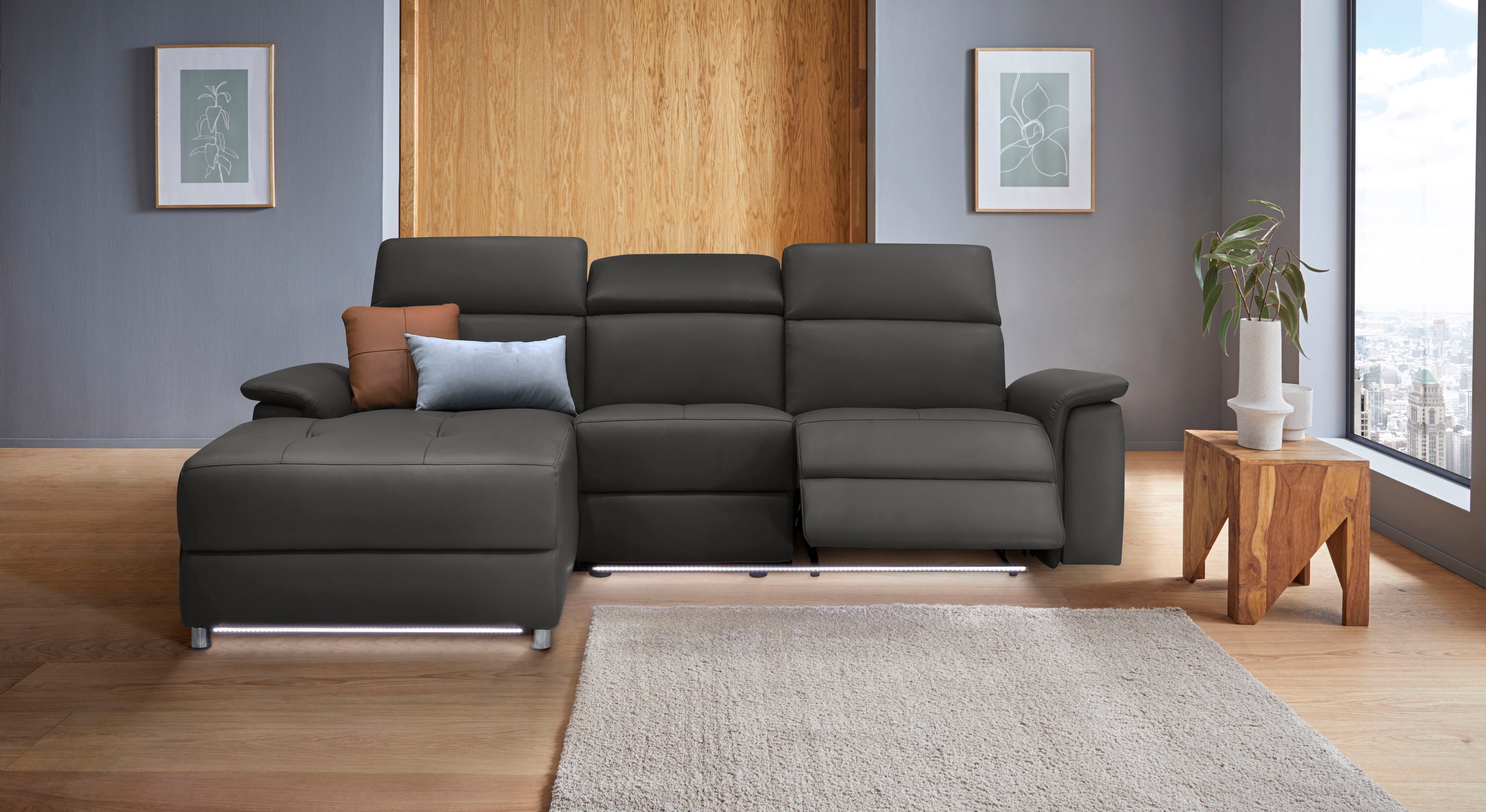 Places of Style Hoekbank Pareli, L-model, 259 cm, met récamier, echt leer, imitatieleer, weefstof