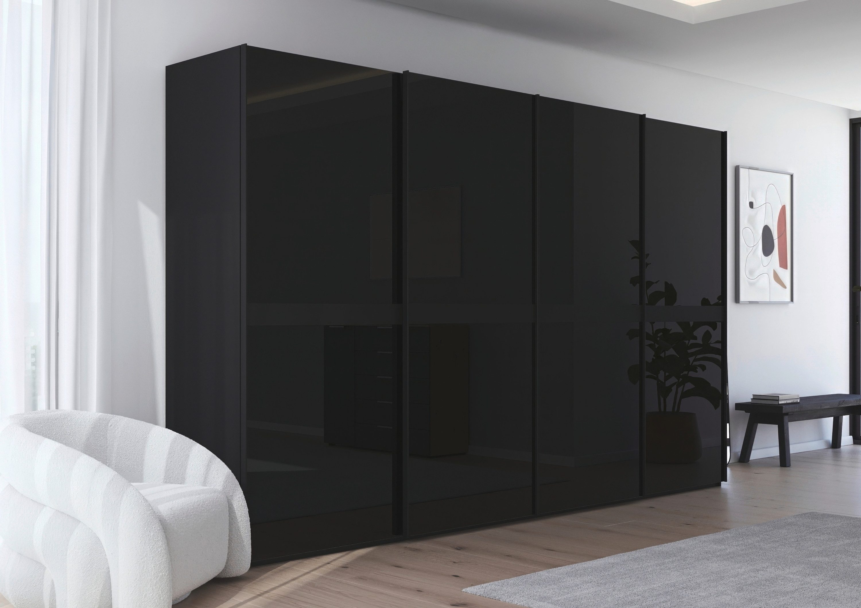 rauch Schuifdeurkast Kledingkast kast garderobe slaapkamerkast SCALE-LINE edel uiterlijk met buikband in corpuskleur met glasfront made in germany