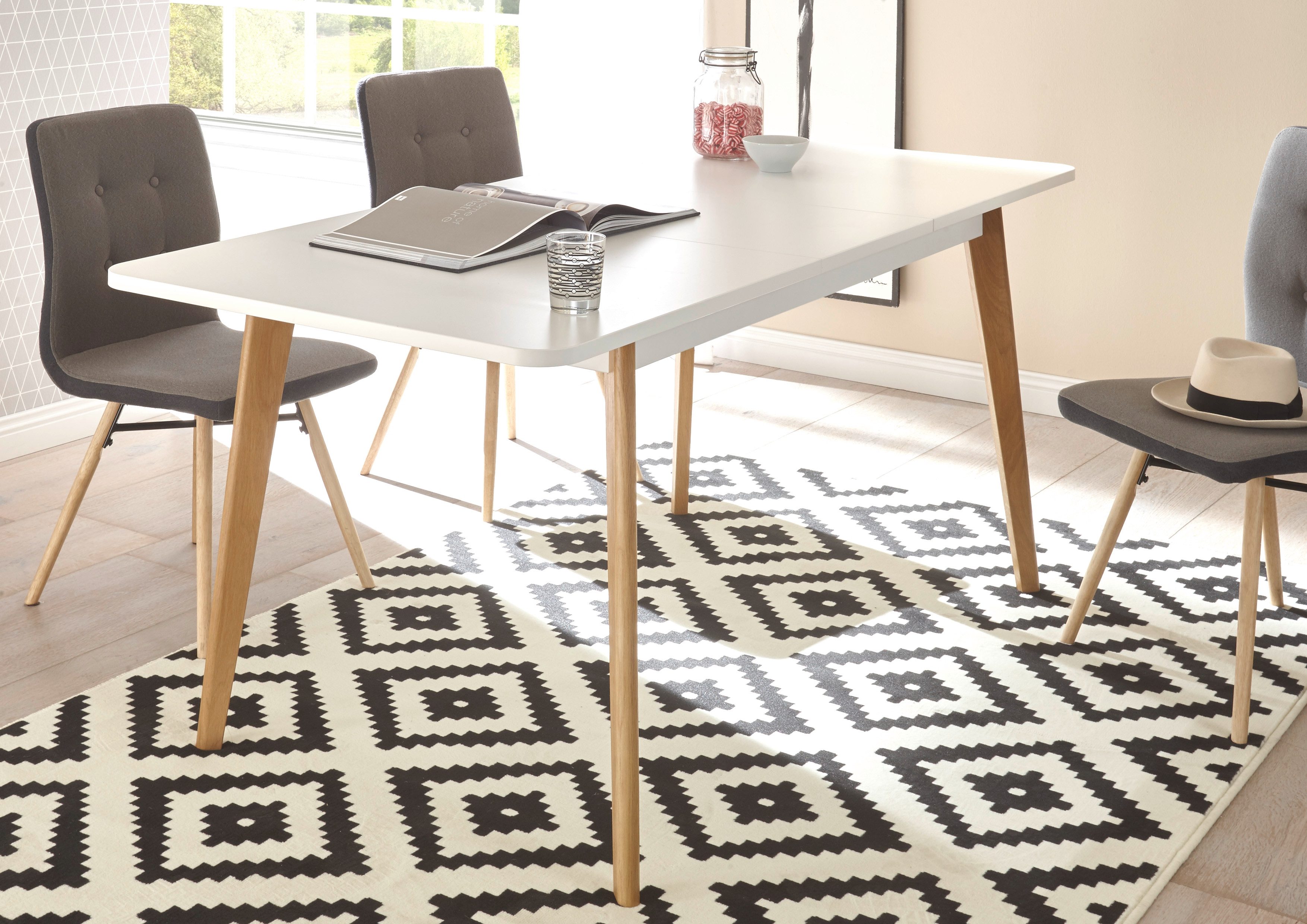 INOSIGN Eettafel Torge, tafel met uitschuiffunctie, keukentafel, salontafel scandinavische stijl, beschikbaar in drie kleuren, uitschuifbare eettafel (1 stuk)
