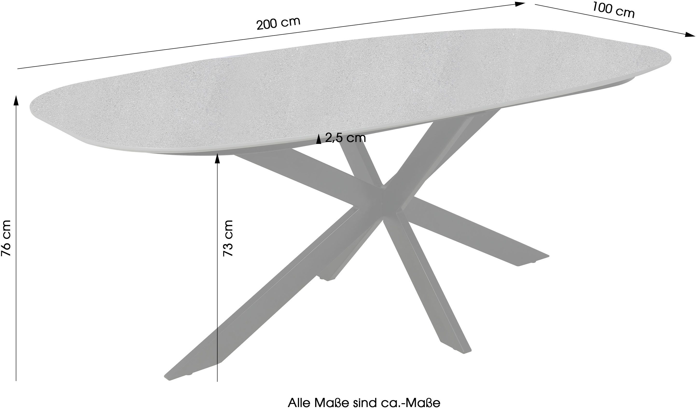 byLIVING Eettafel Ovaal in bootvorm, tafelblad in natuursteen-look grijs, breedte 200 cm