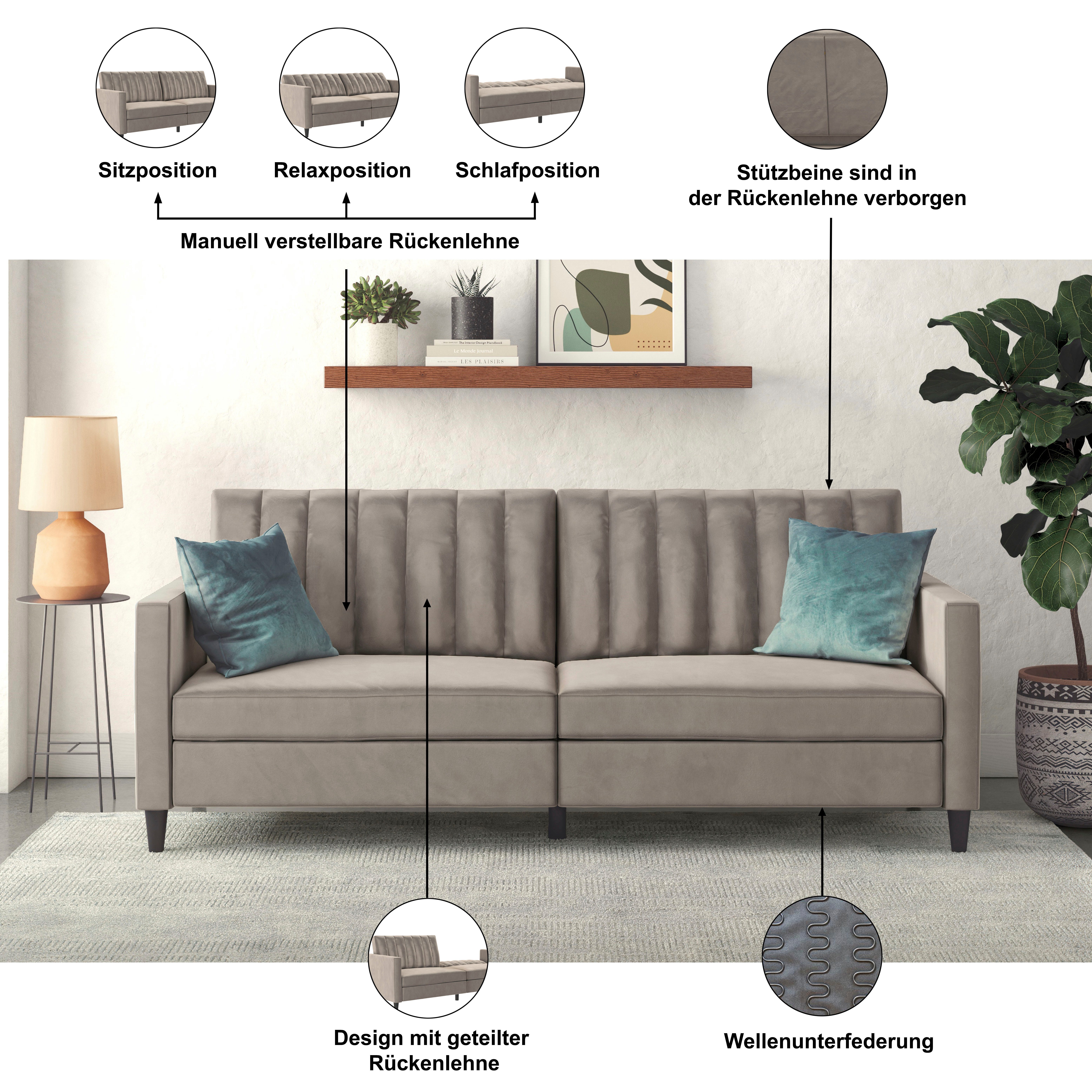 Dorel Home 3-zitsbank Celine Rugleuning 2-delig en 3-voudig verstelbaar, zithoogte 43 cm