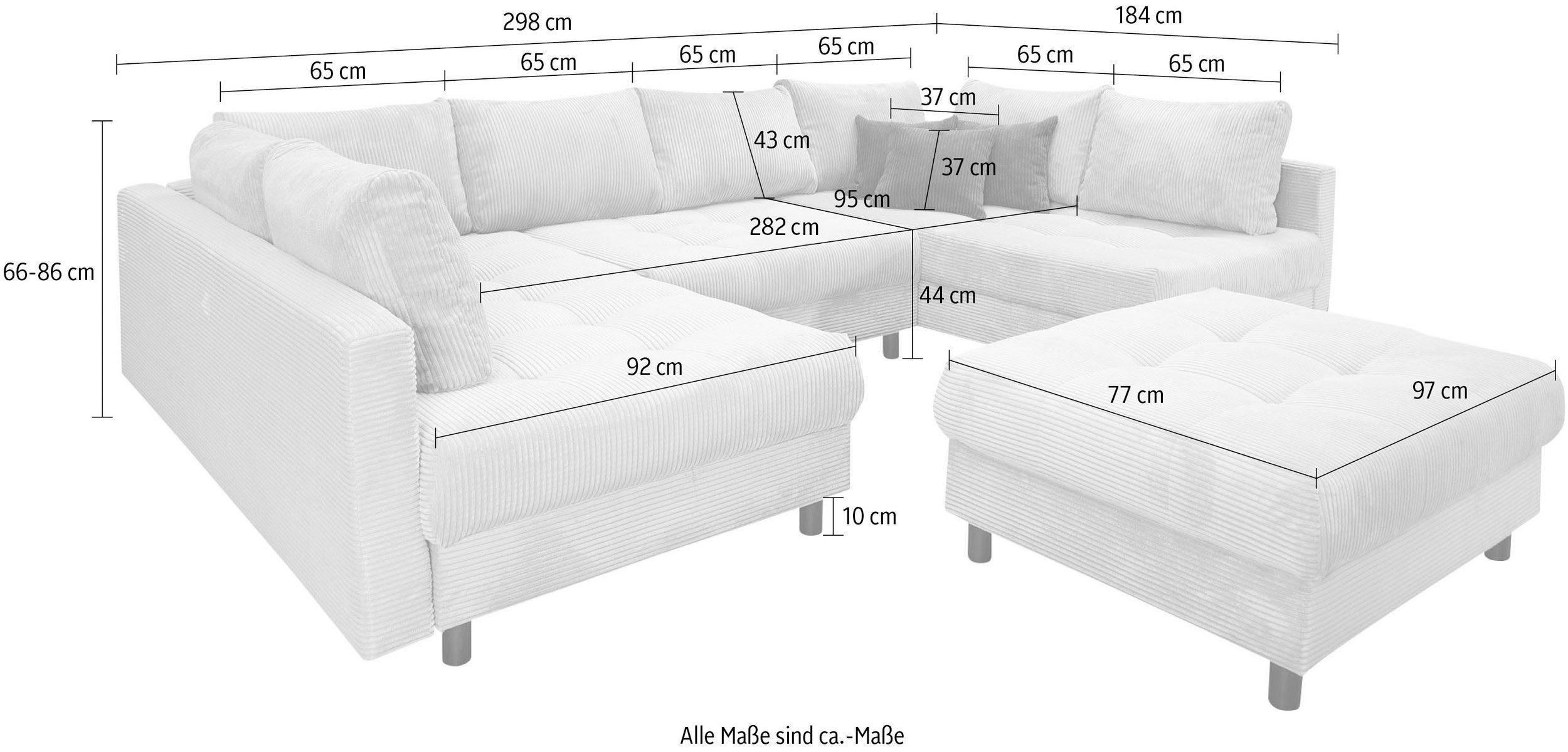 Home affaire Zithoek Toni U-vorm met twee even grote ottomanen, pocketvering-bekleding