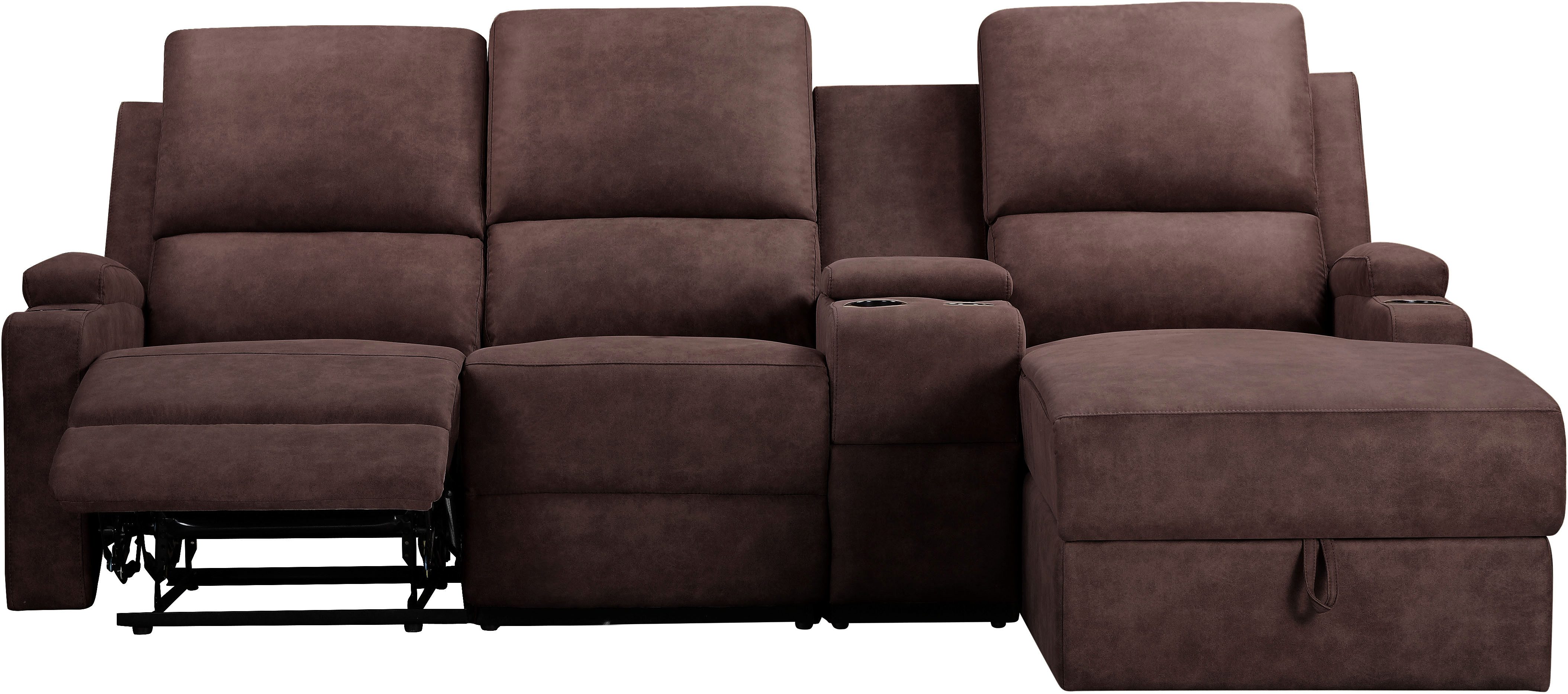 Home affaire Hoekbank Napori multimediabank, 3 bioscoopstoelen XXL, L-model, Bioscoopbank met relaxfunctie, bekerhouder, opbergvak en opbergbox
