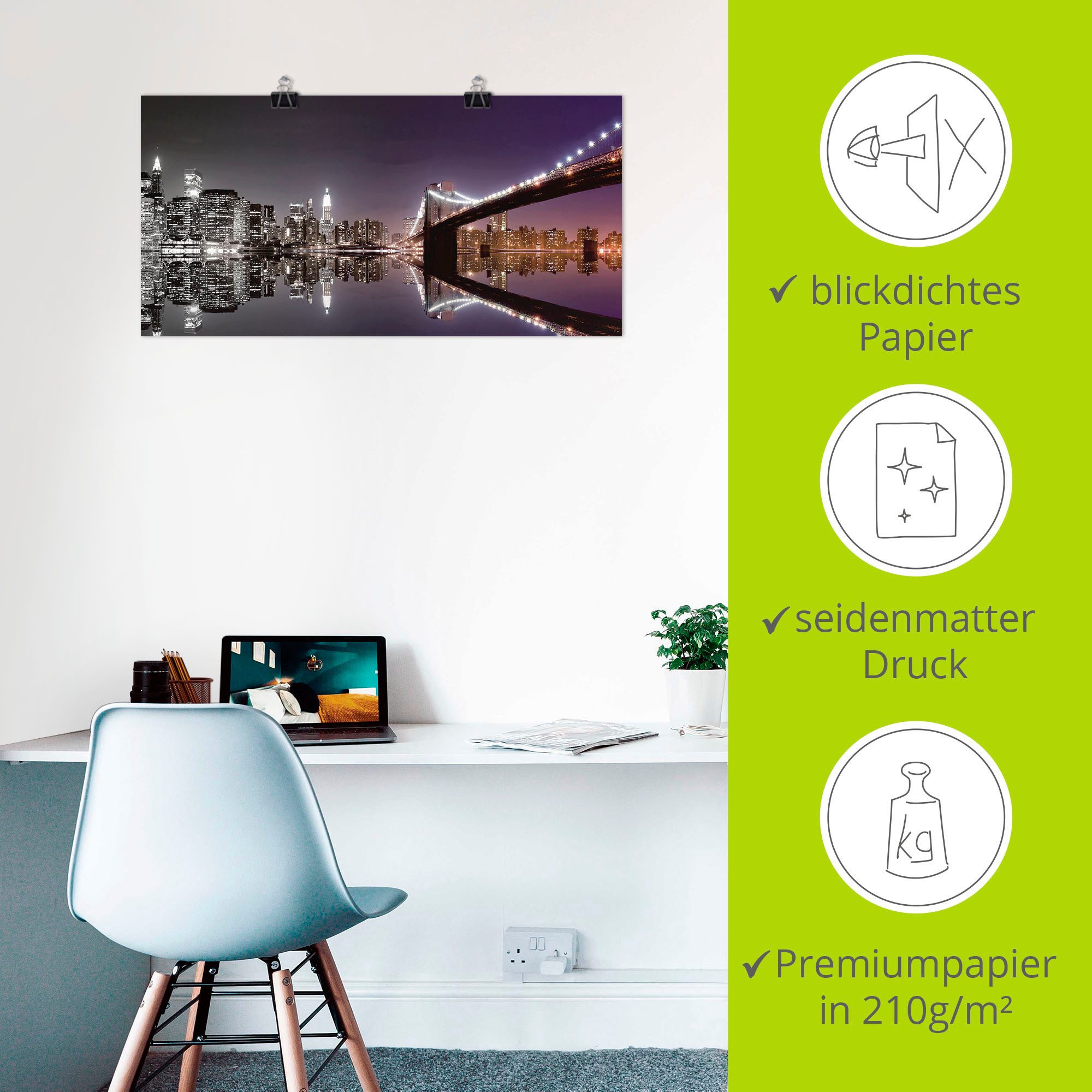 Artland Artprint New York skyline nachtelijke reflectie als artprint op linnen, poster, muursticker in verschillende maten