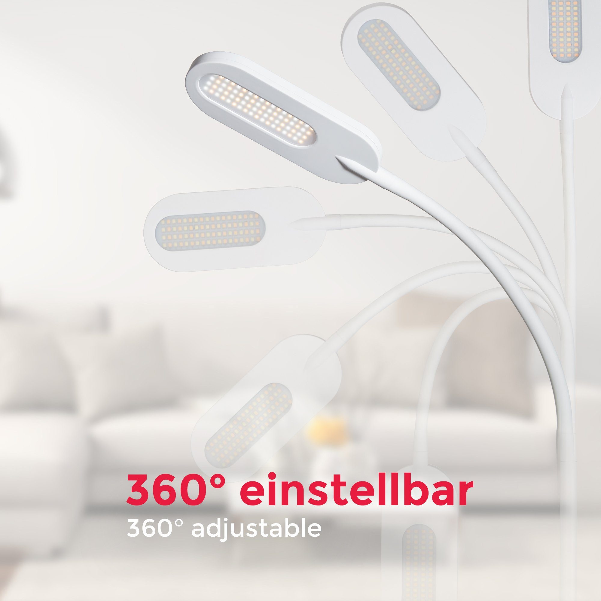 B.K.Licht Staande ledlamp LED vloerlamp dimbaar draaibaar incl. 8W 600lm geheugen & touch wit
