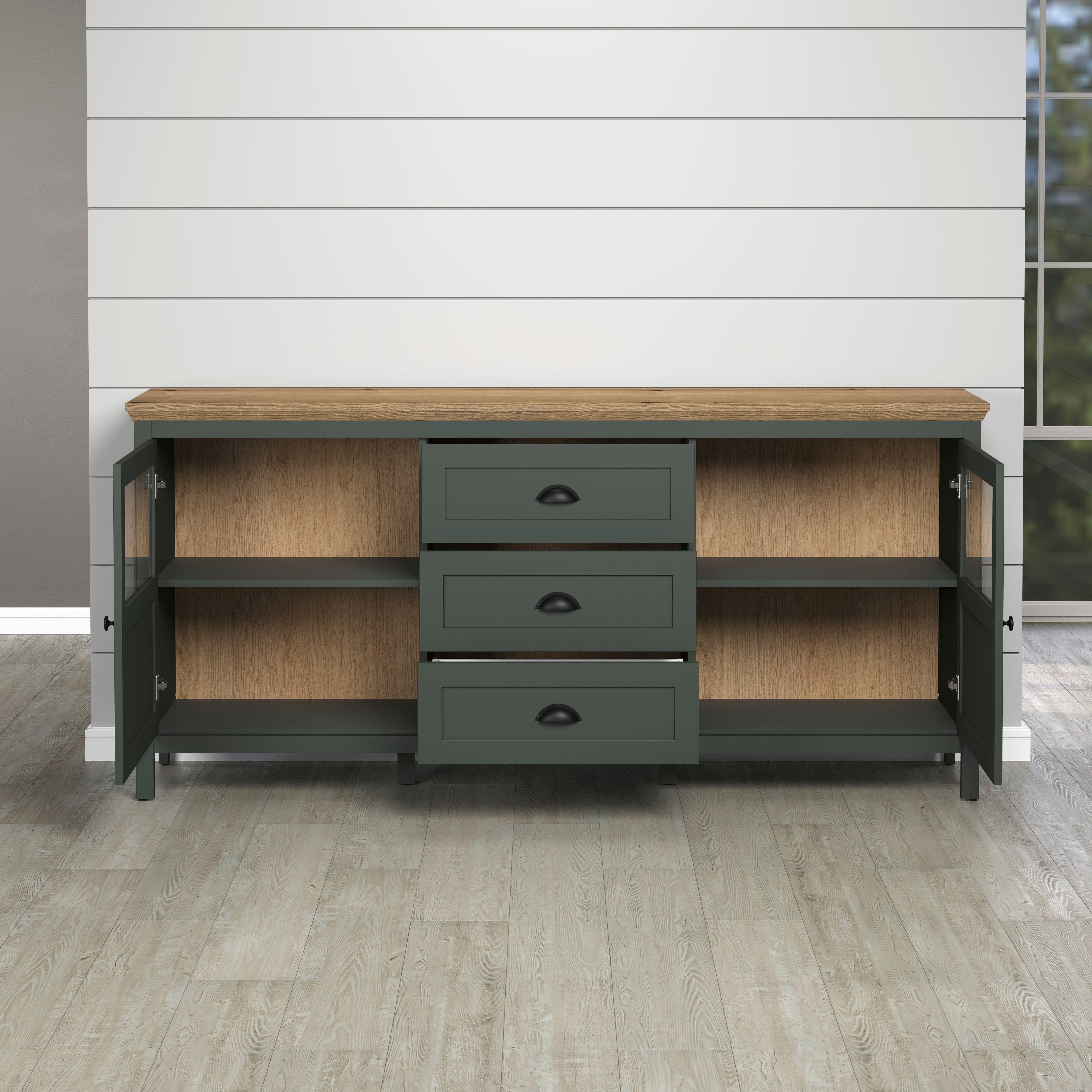 Home affaire Dressoir Vienna Commode in landhuisstijl met schelpenhandgrepen en glazen deuren